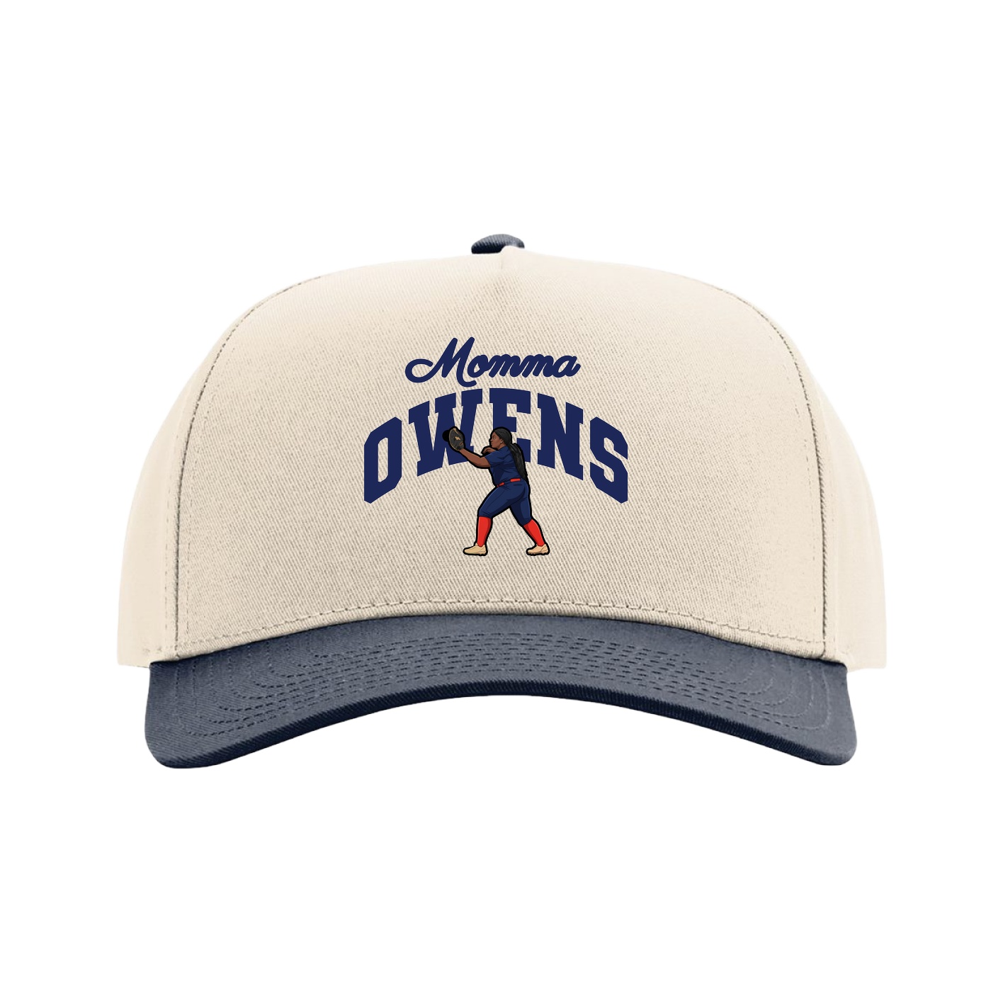 Full Fabric Five-Panel Champ Cap — Mothers Day Arch in Cream/Navy