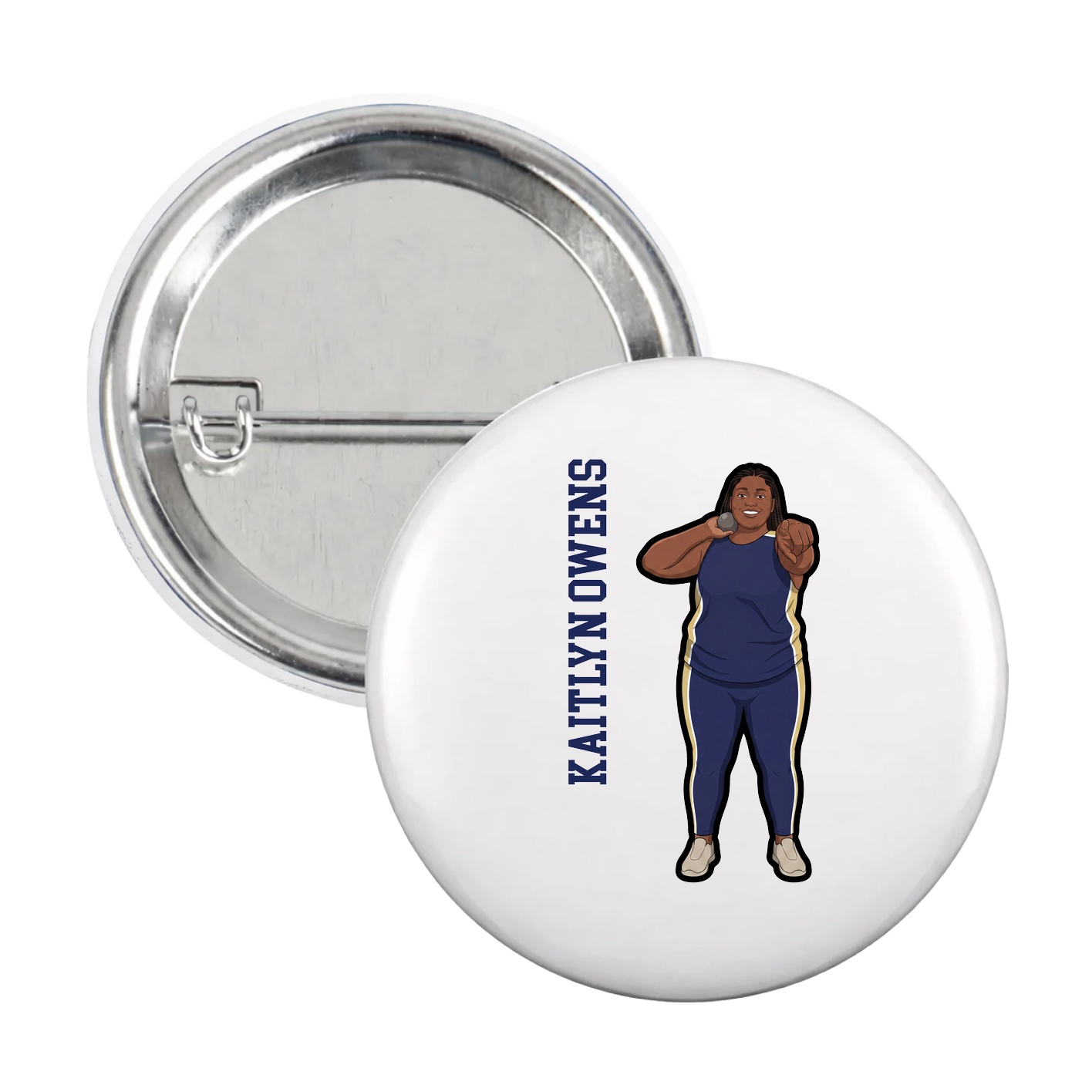 Game Day Button — Name Vertical in White