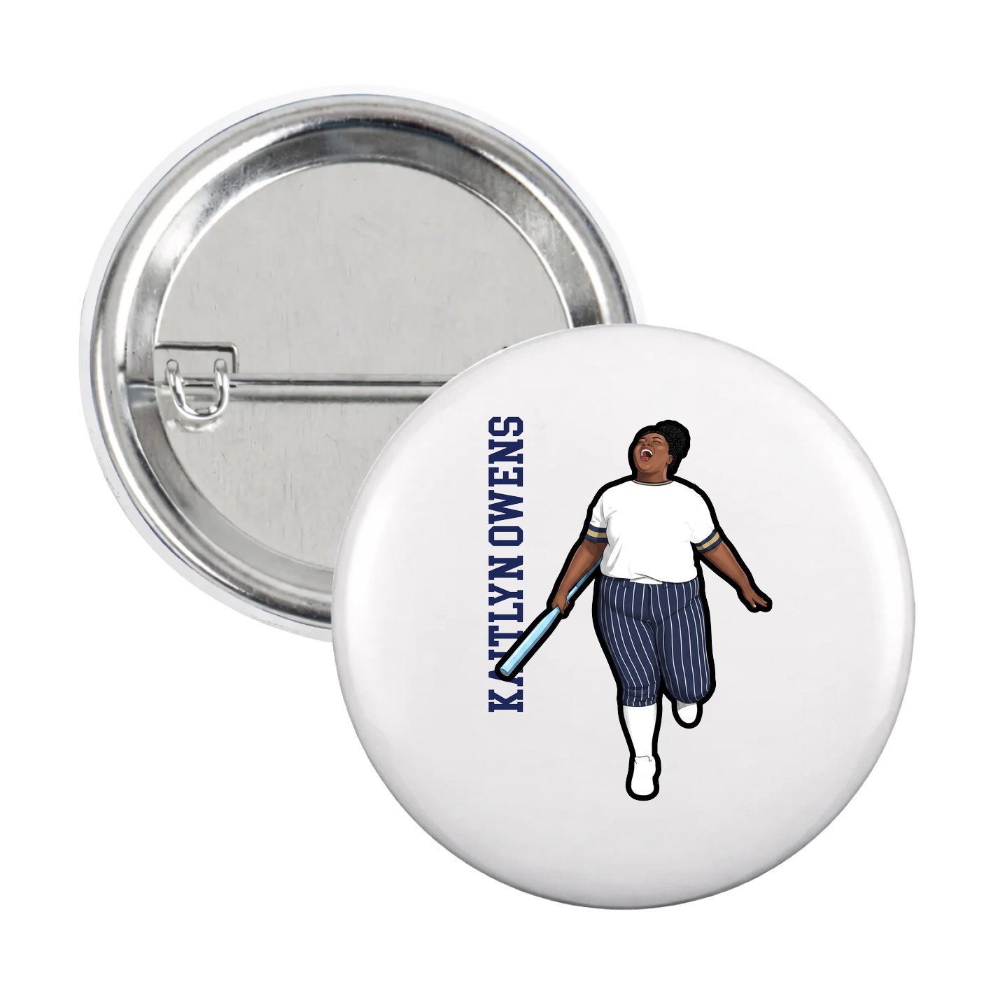 Game Day Button — Name Vertical in White