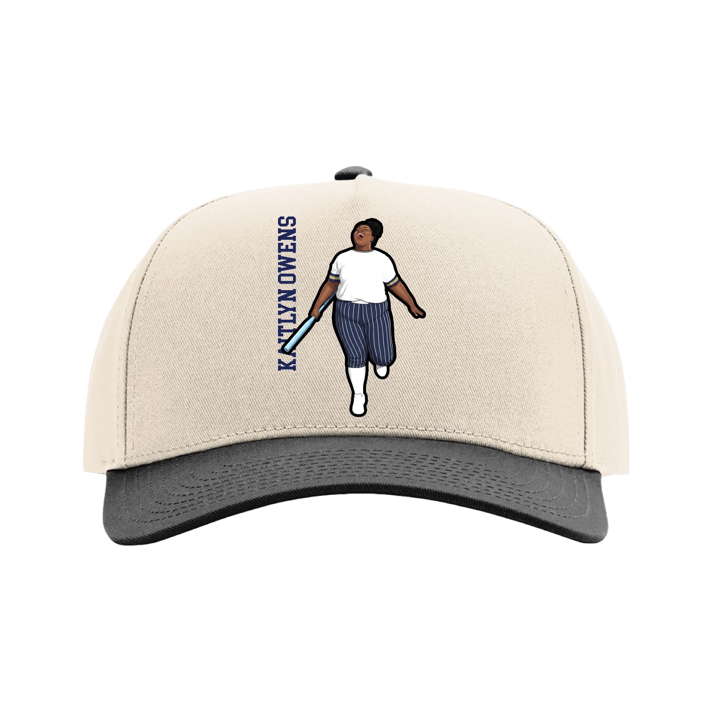Full Fabric Five-Panel Champ Cap — Name Vertical in Cream/Black