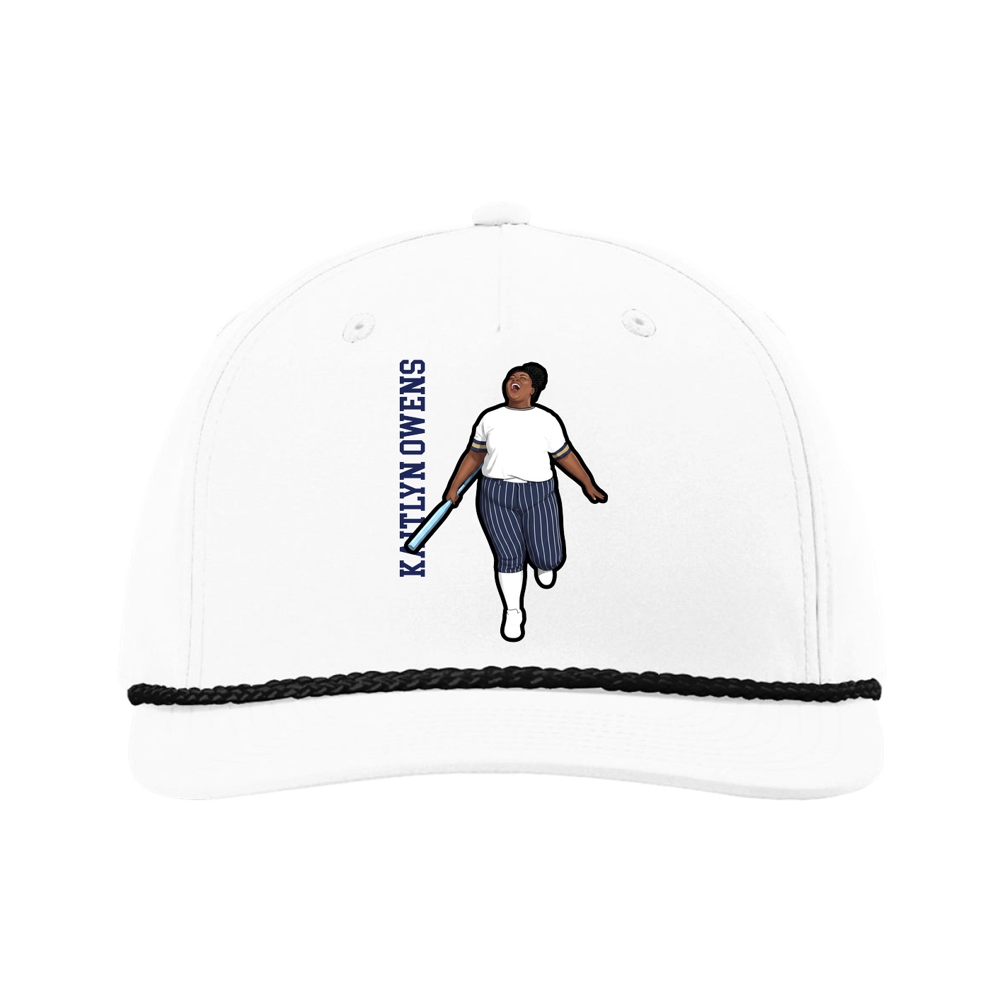 Five-Panel Classic Rope Cap — Name Vertical in White