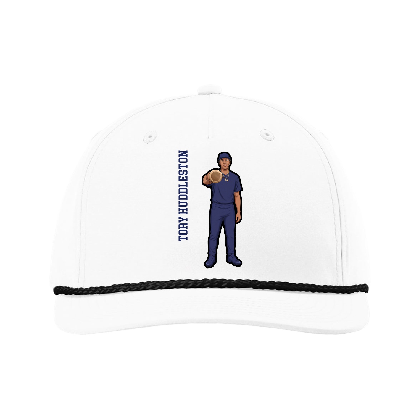 Five-Panel Classic Rope Cap — Name Vertical in White
