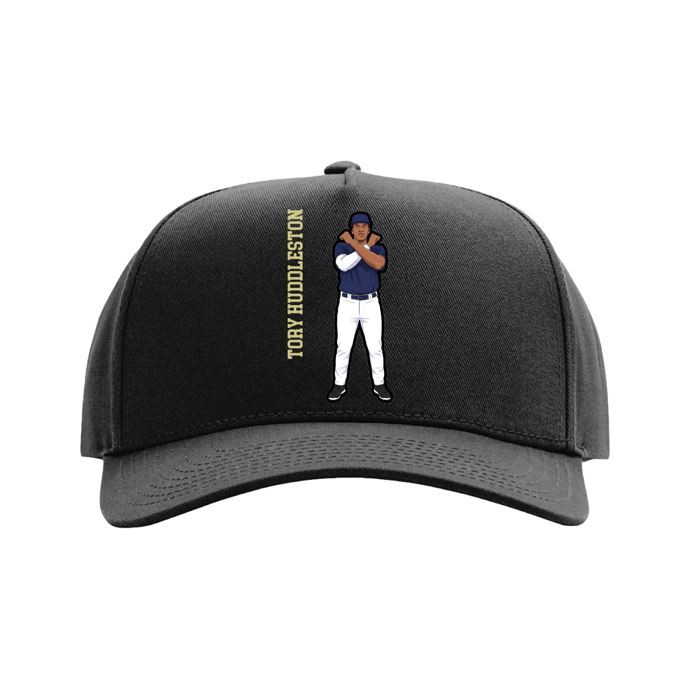 Full Fabric Five-Panel Champ Cap — Name Vertical in Black