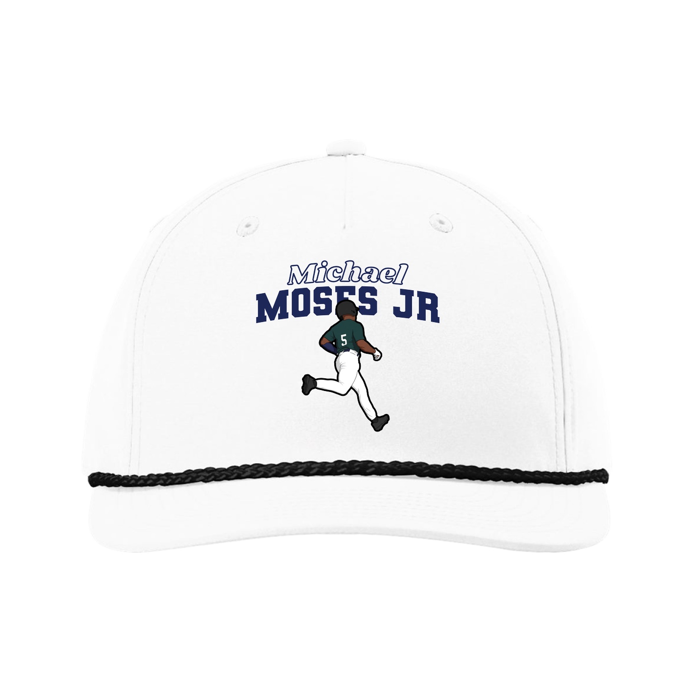Five-Panel Classic Rope Cap — Name Arch in White