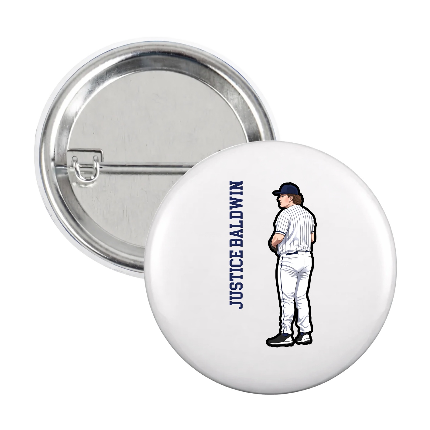 Game Day Button — Name Vertical in White