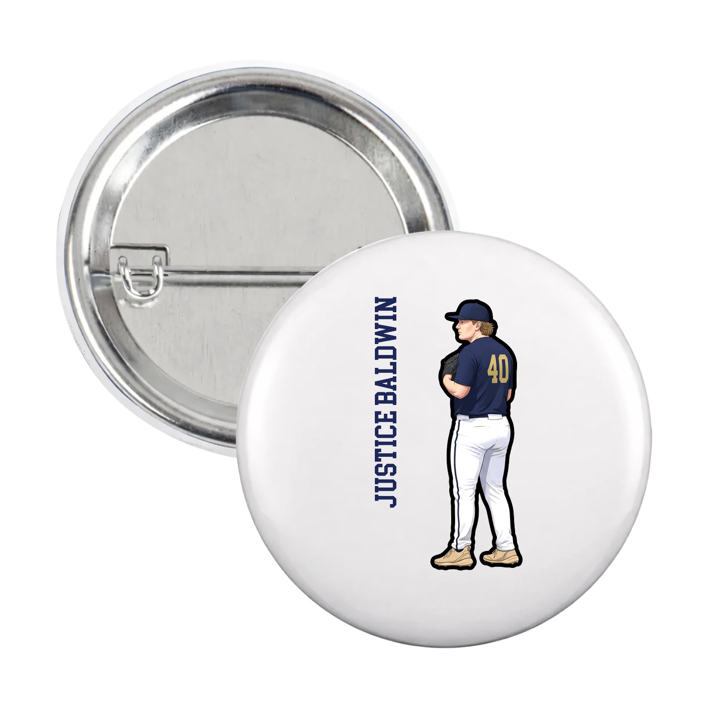 Game Day Button — Name Vertical in White