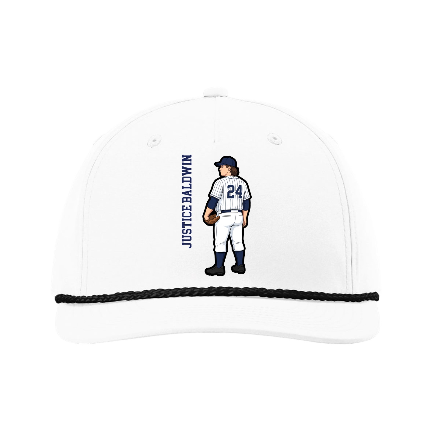 Five-Panel Classic Rope Cap — Name Vertical in White