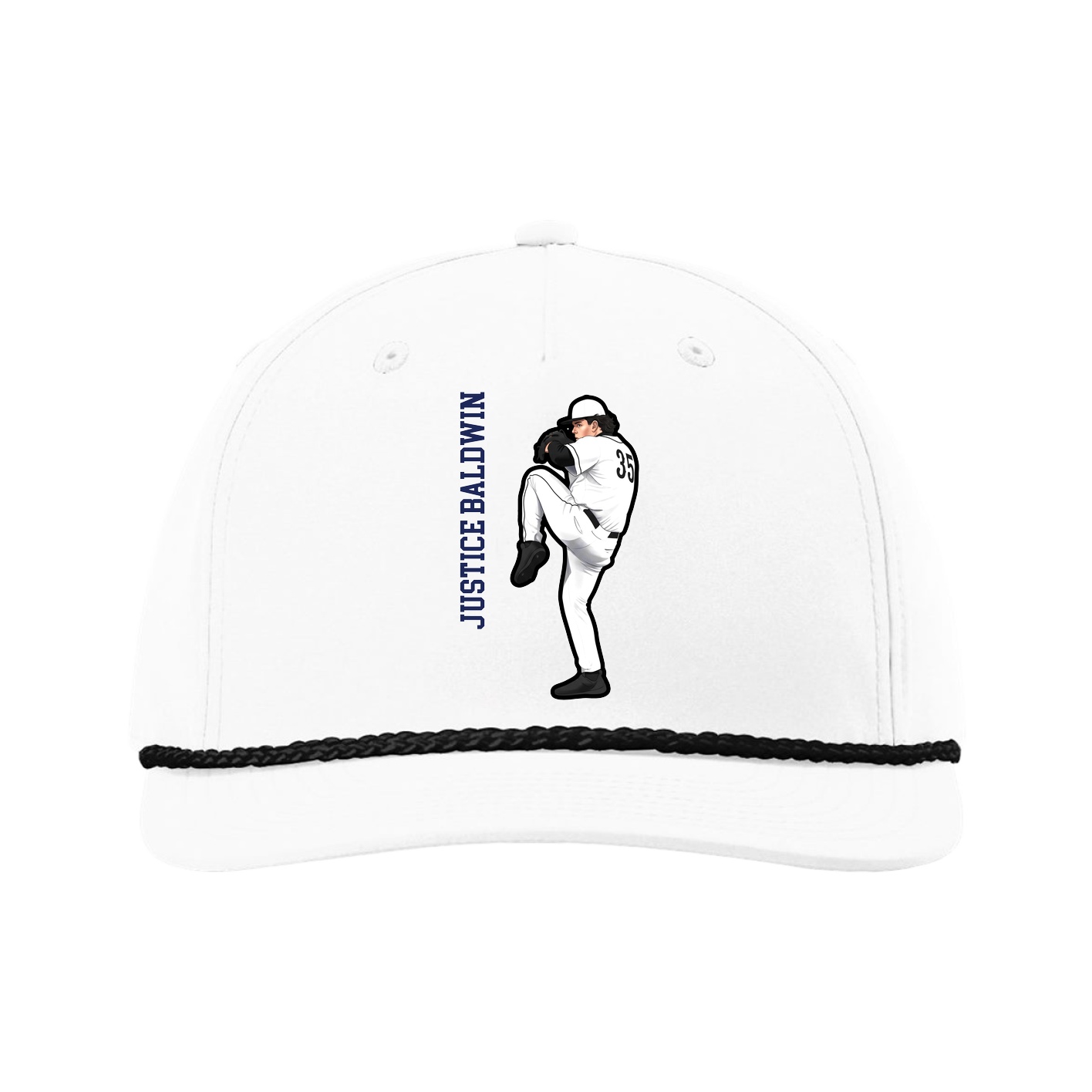Five-Panel Classic Rope Cap — Name Vertical in White