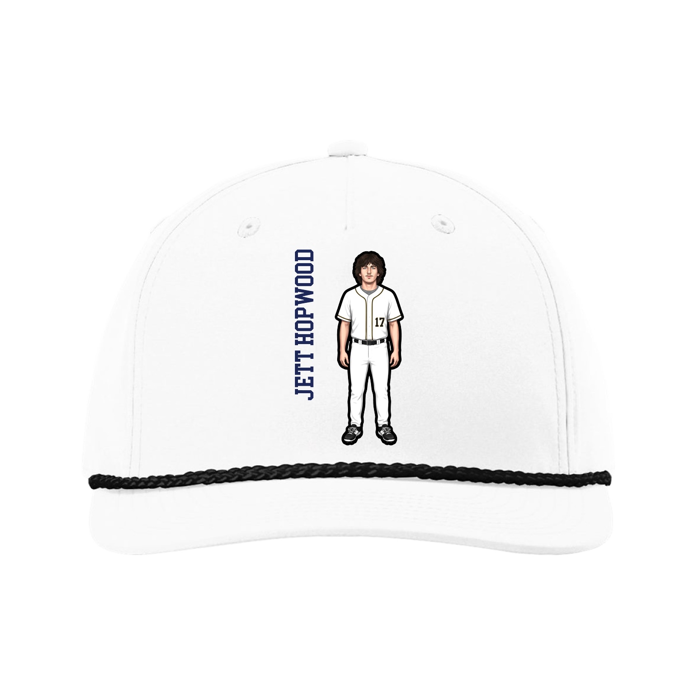 Five-Panel Classic Rope Cap — Name Vertical in White