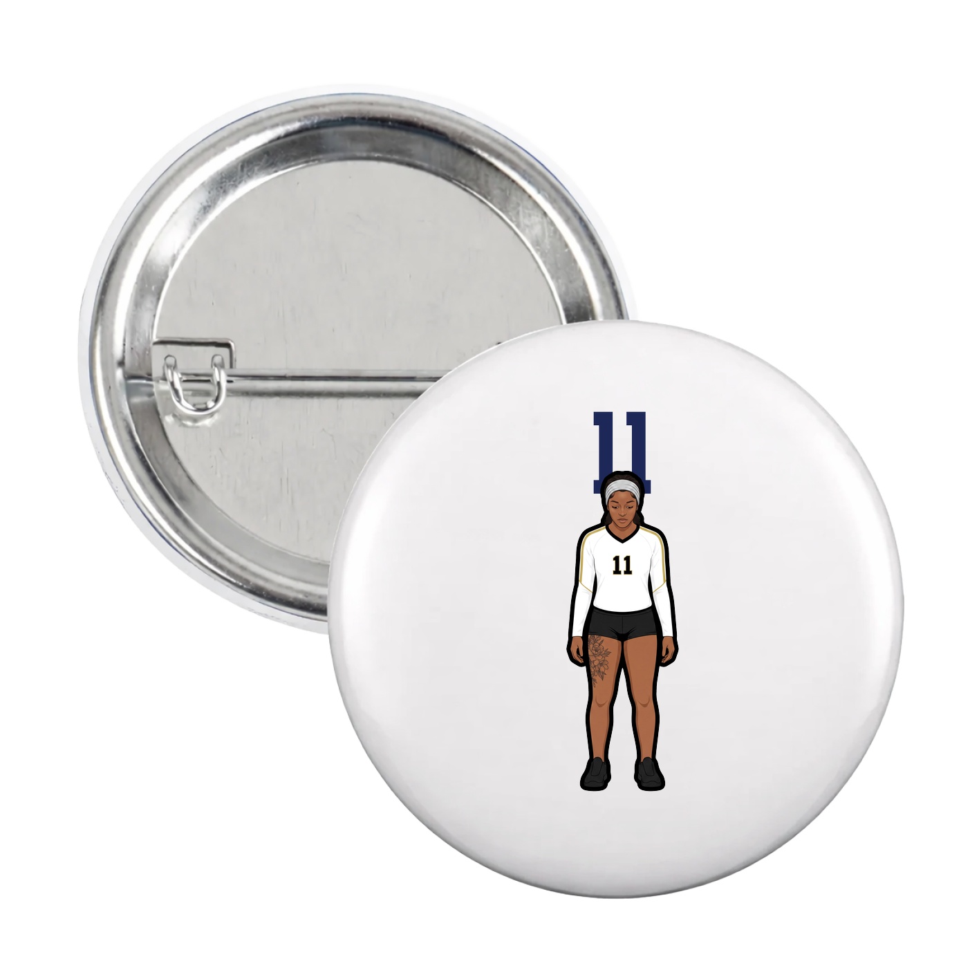 Game Day Button — Number Top in White