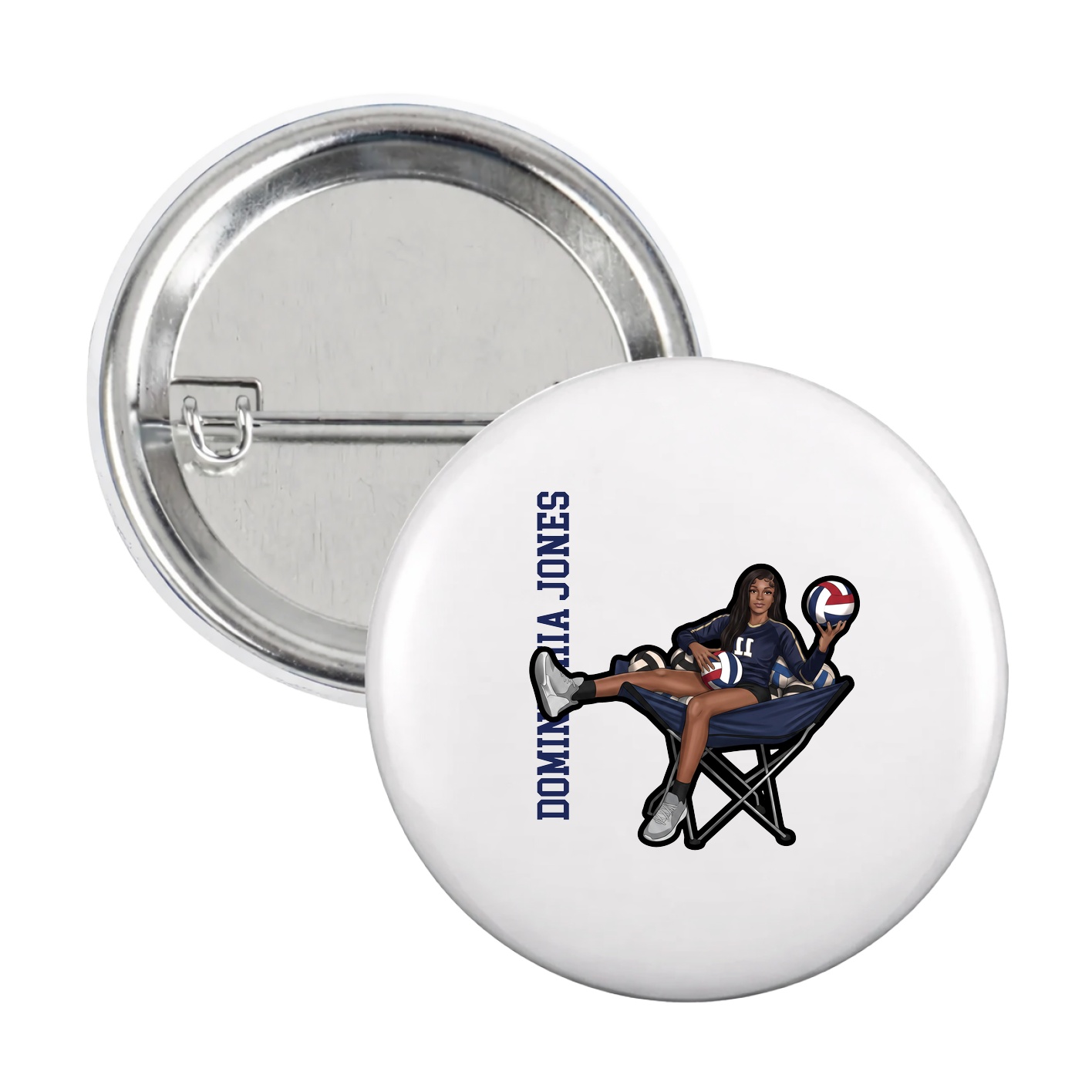 Game Day Button — Name Vertical in White