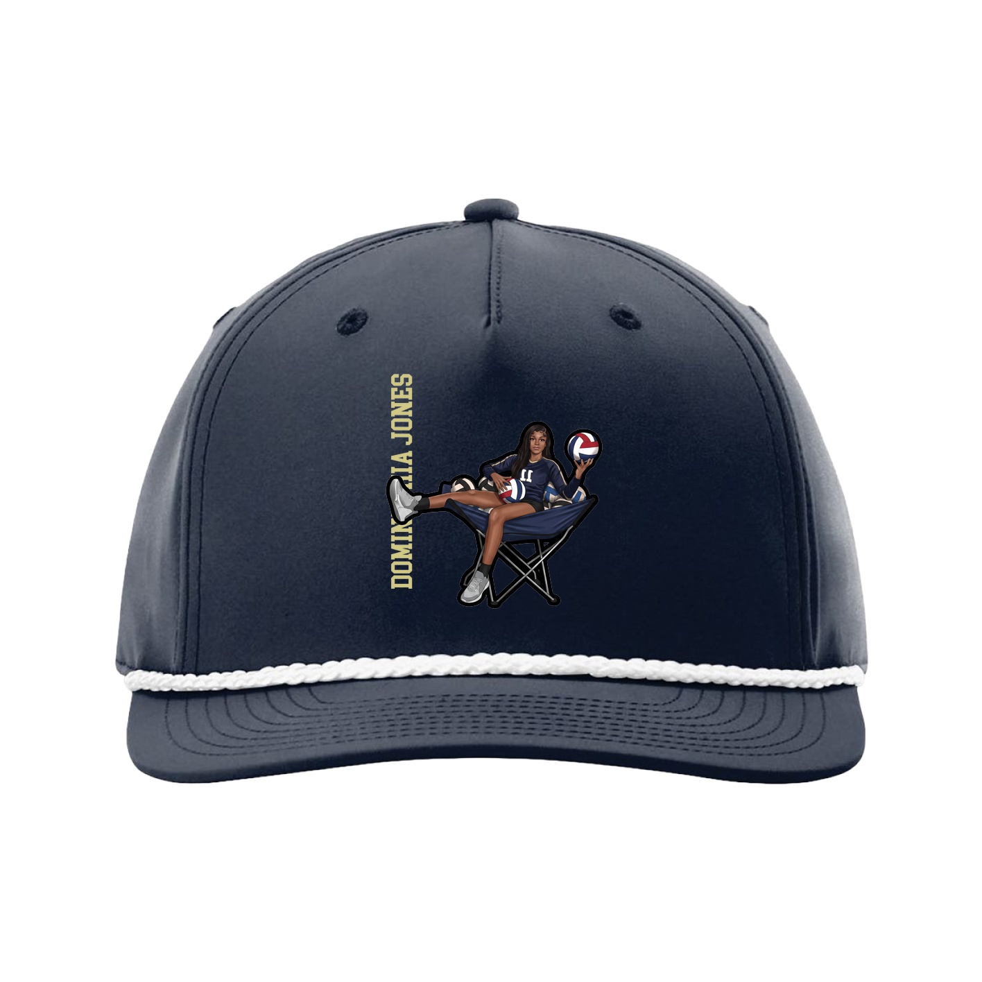 Five-Panel Classic Rope Cap — Name Vertical in Navy
