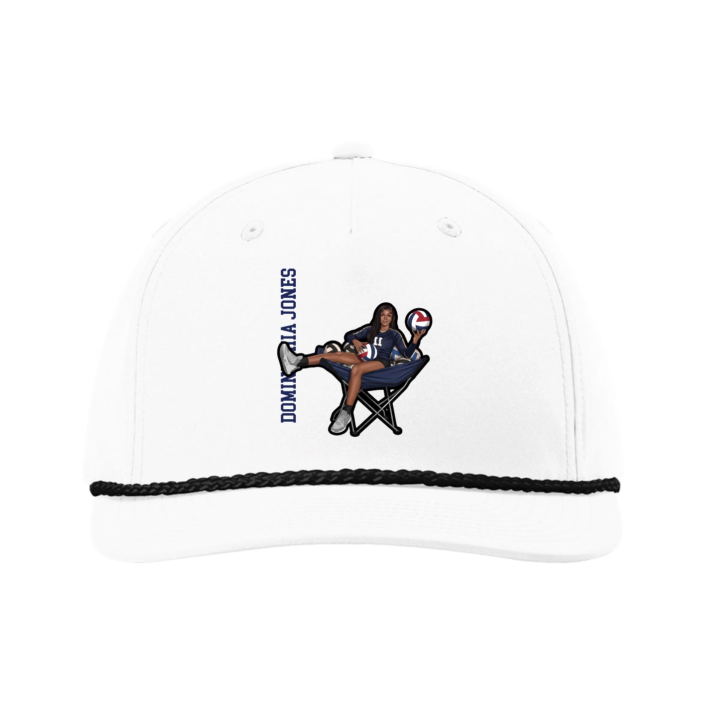 Five-Panel Classic Rope Cap — Name Vertical in White