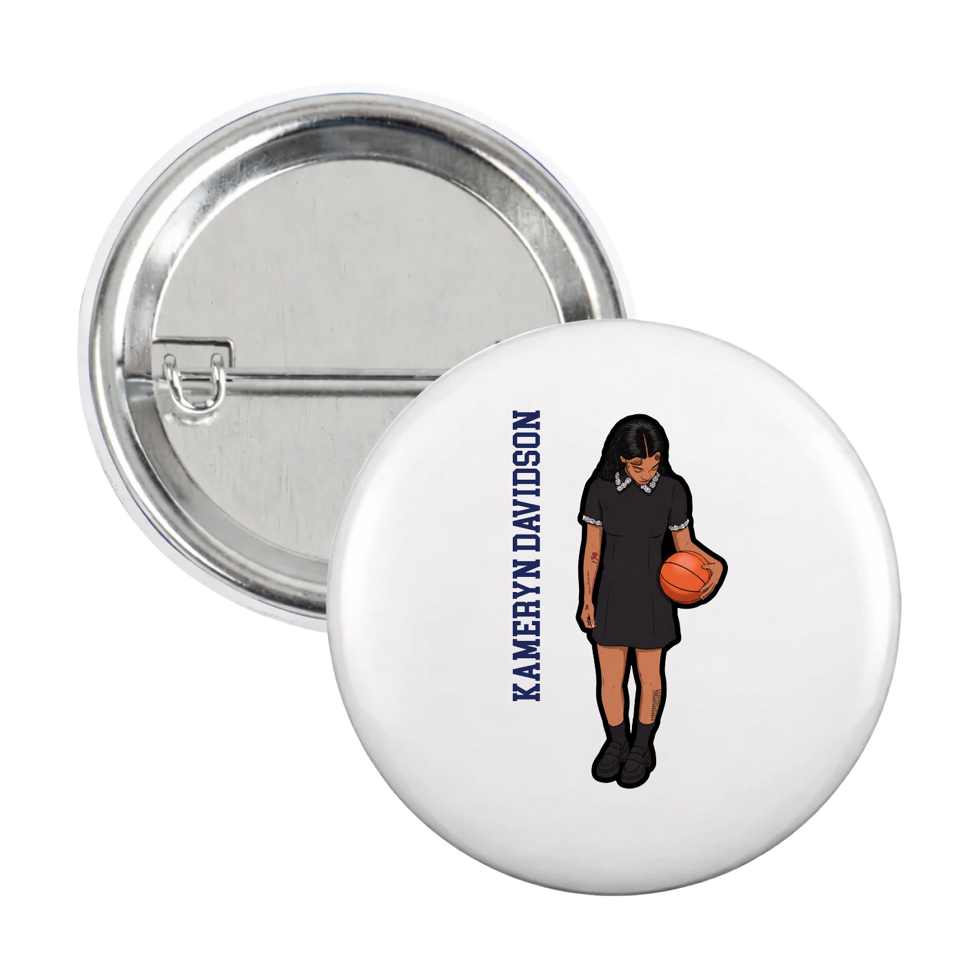 Game Day Button — Name Vertical in White