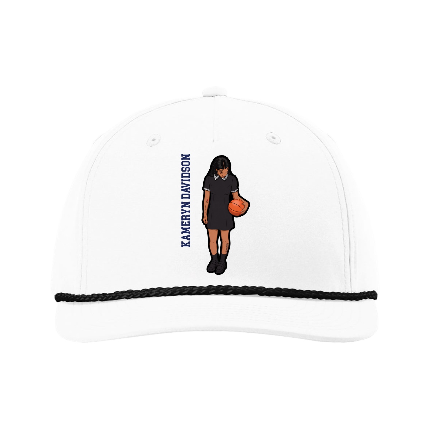 Five-Panel Classic Rope Cap — Name Vertical in White