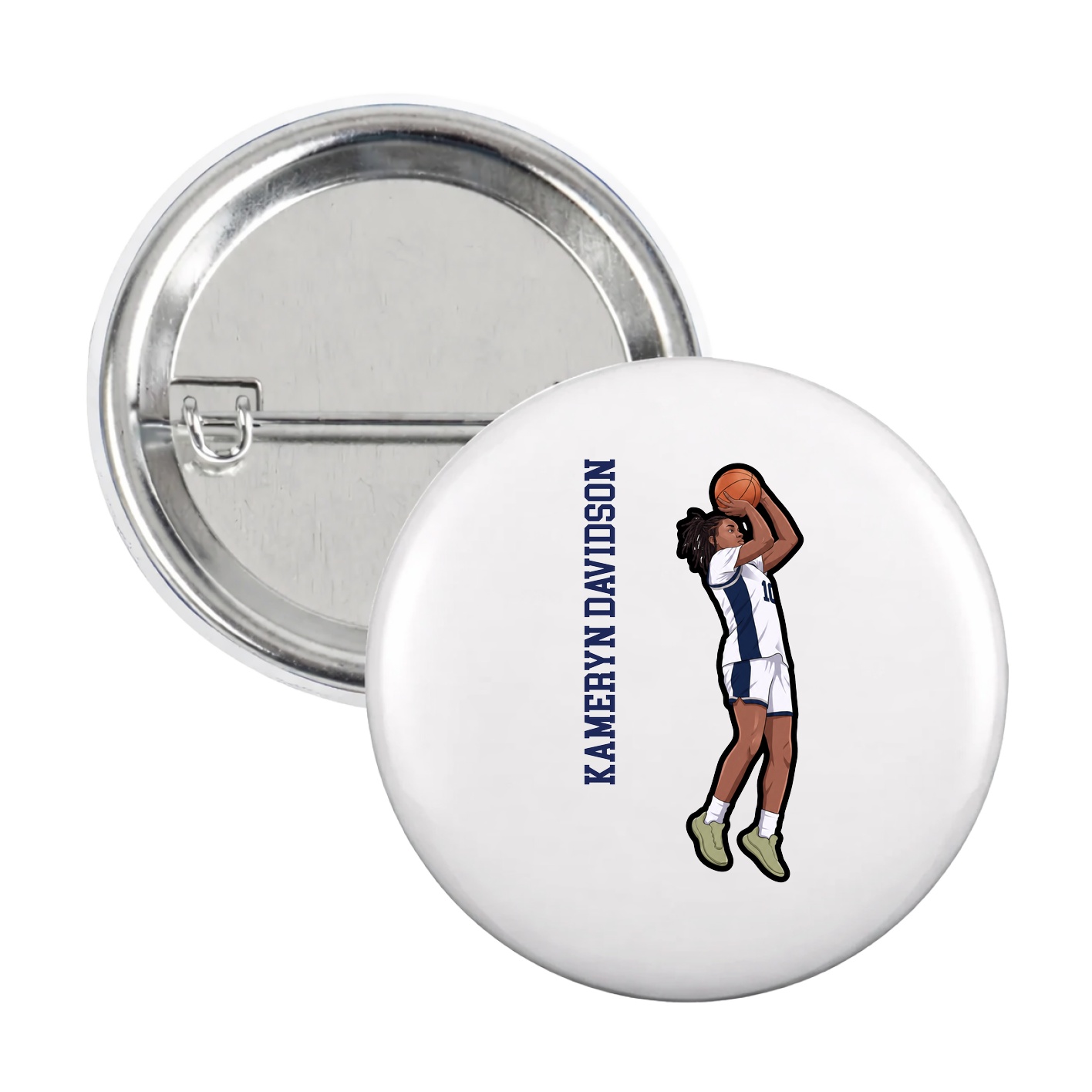 Game Day Button — Name Vertical in White