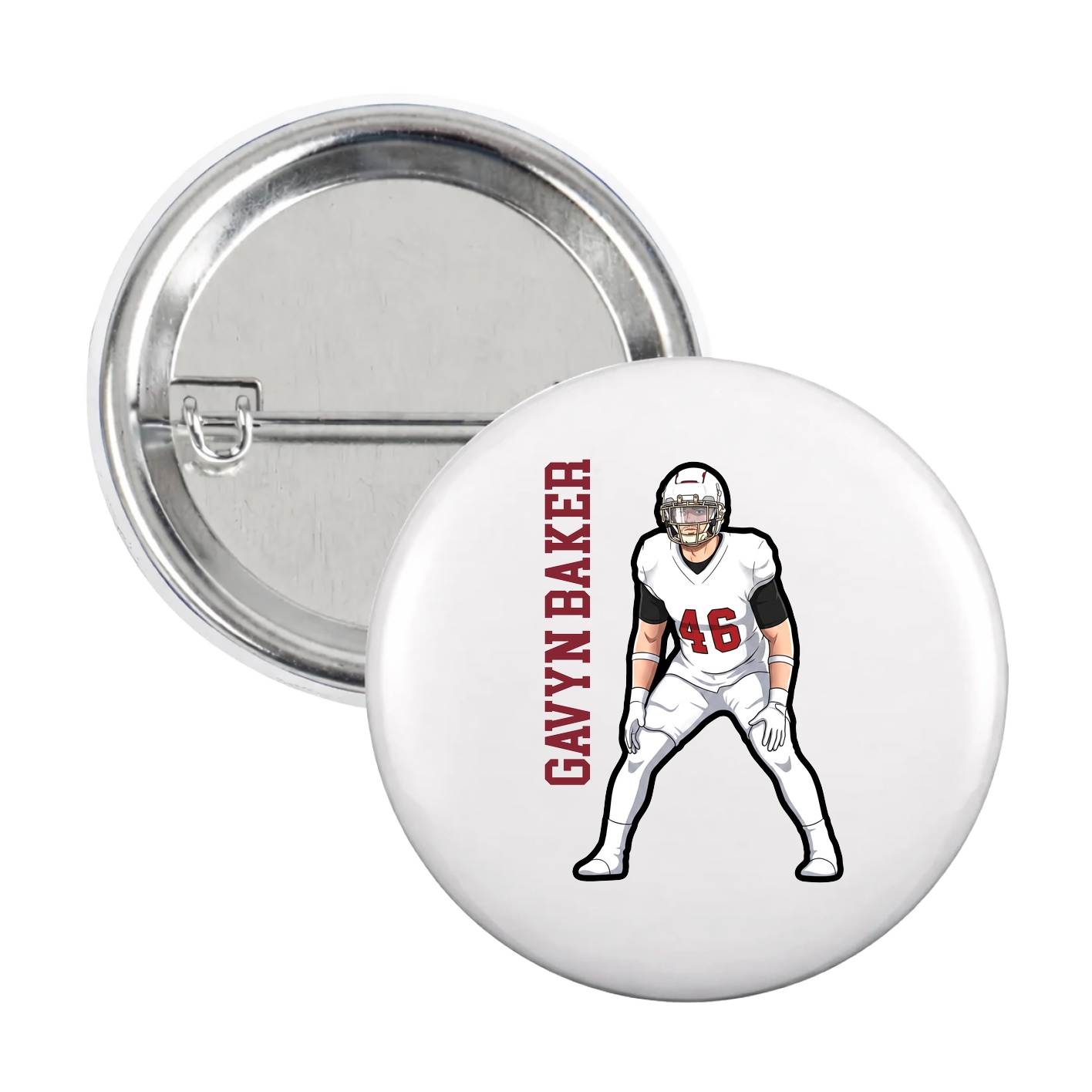 Game Day Button — Name Vertical in White