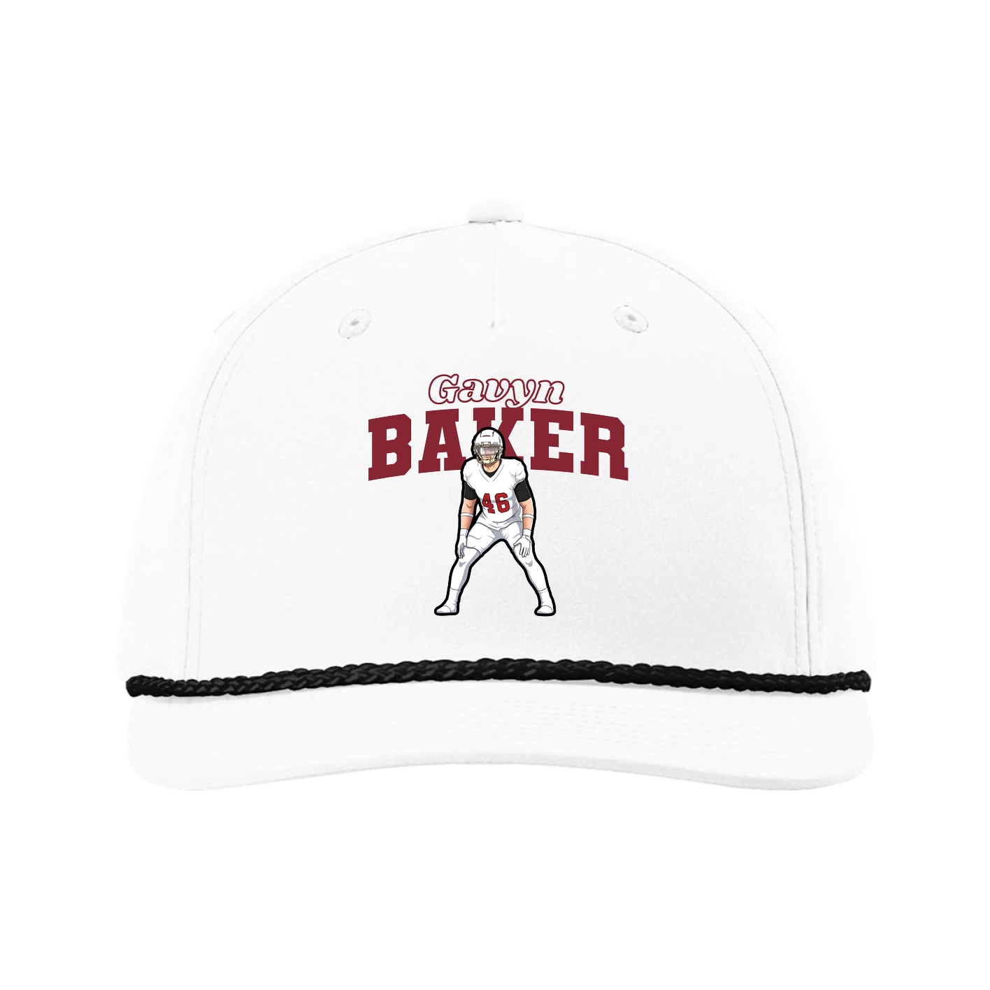 Five-Panel Classic Rope Cap — Name Arch in White