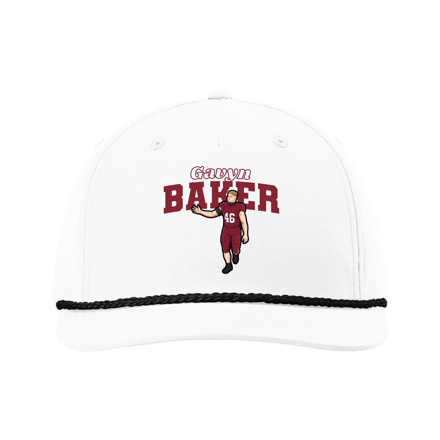 Five-Panel Classic Rope Cap — Name Arch in White