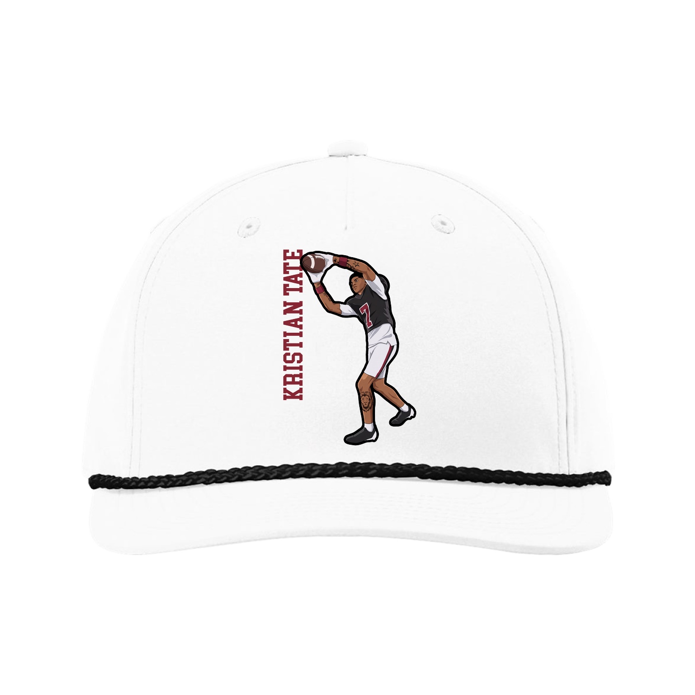Five-Panel Classic Rope Cap — Name Vertical in White