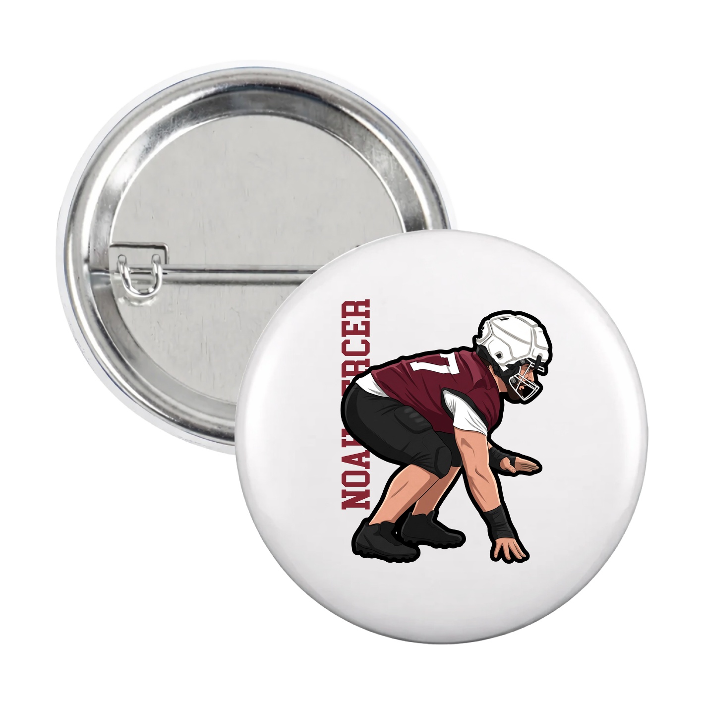 Game Day Button — Name Vertical in White