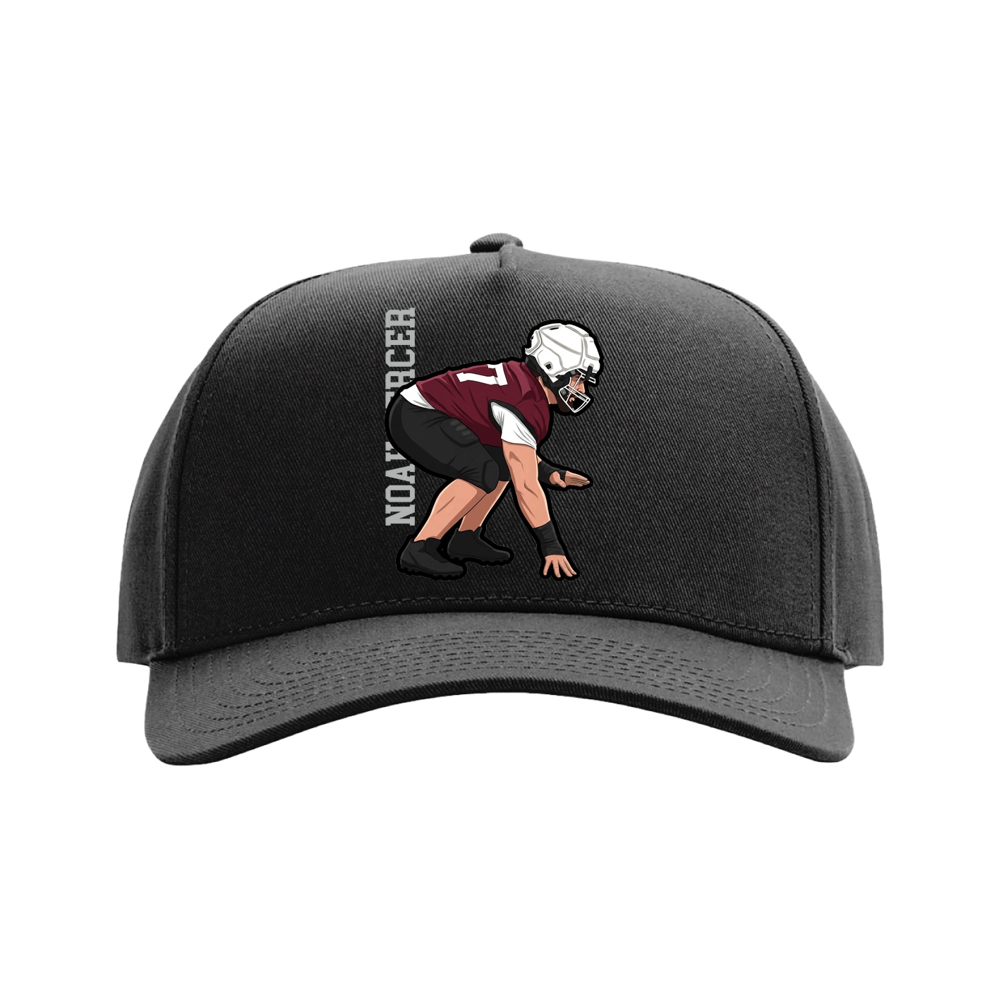 Full Fabric Five-Panel Champ Cap — Name Vertical in Black