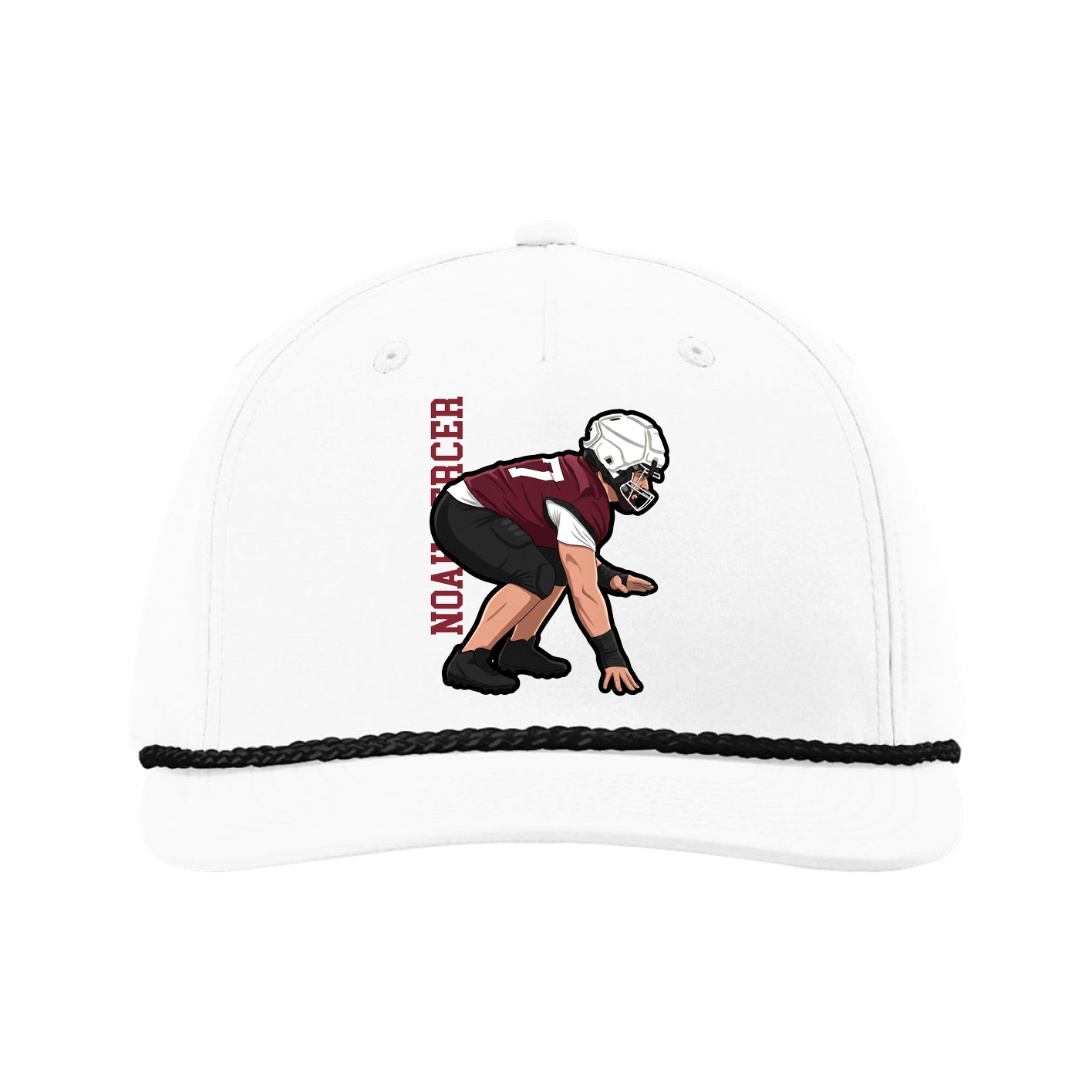 Five-Panel Classic Rope Cap — Name Vertical in White