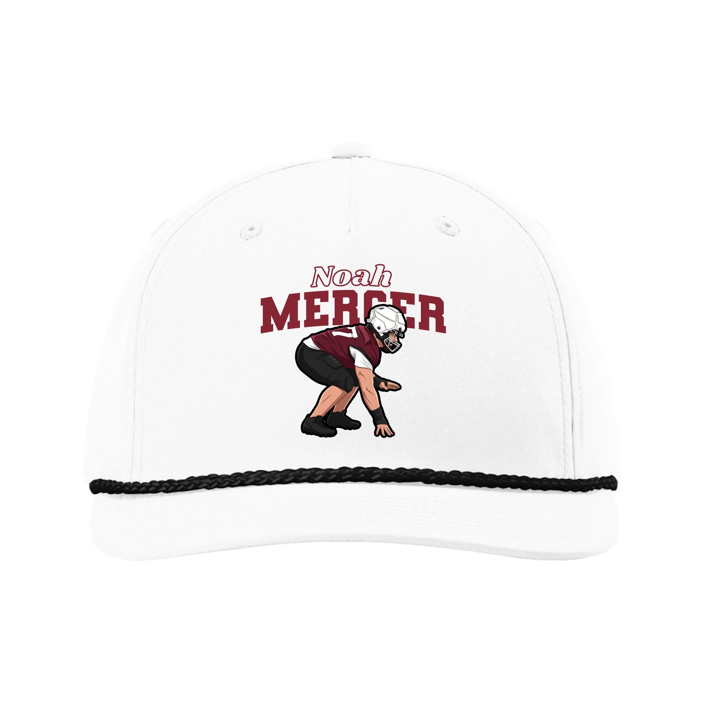 Five-Panel Classic Rope Cap — Name Arch in White