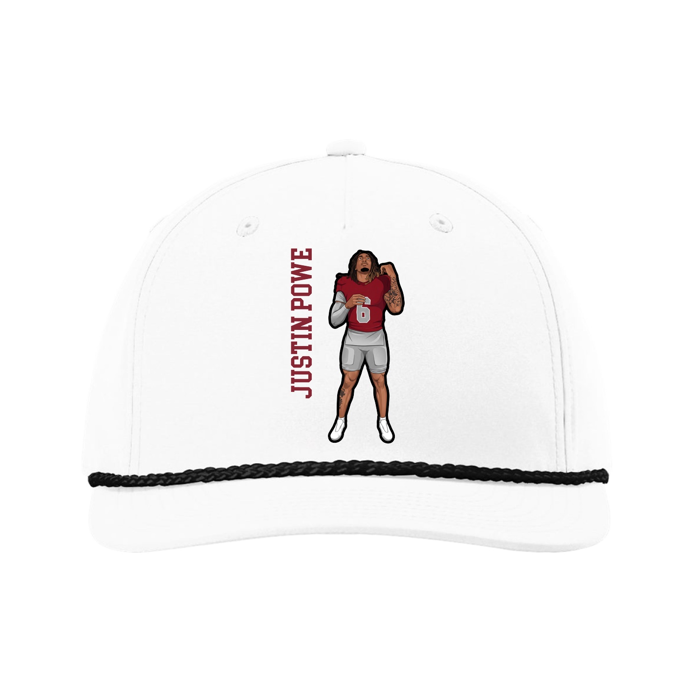 Five-Panel Classic Rope Cap — Name Vertical in White