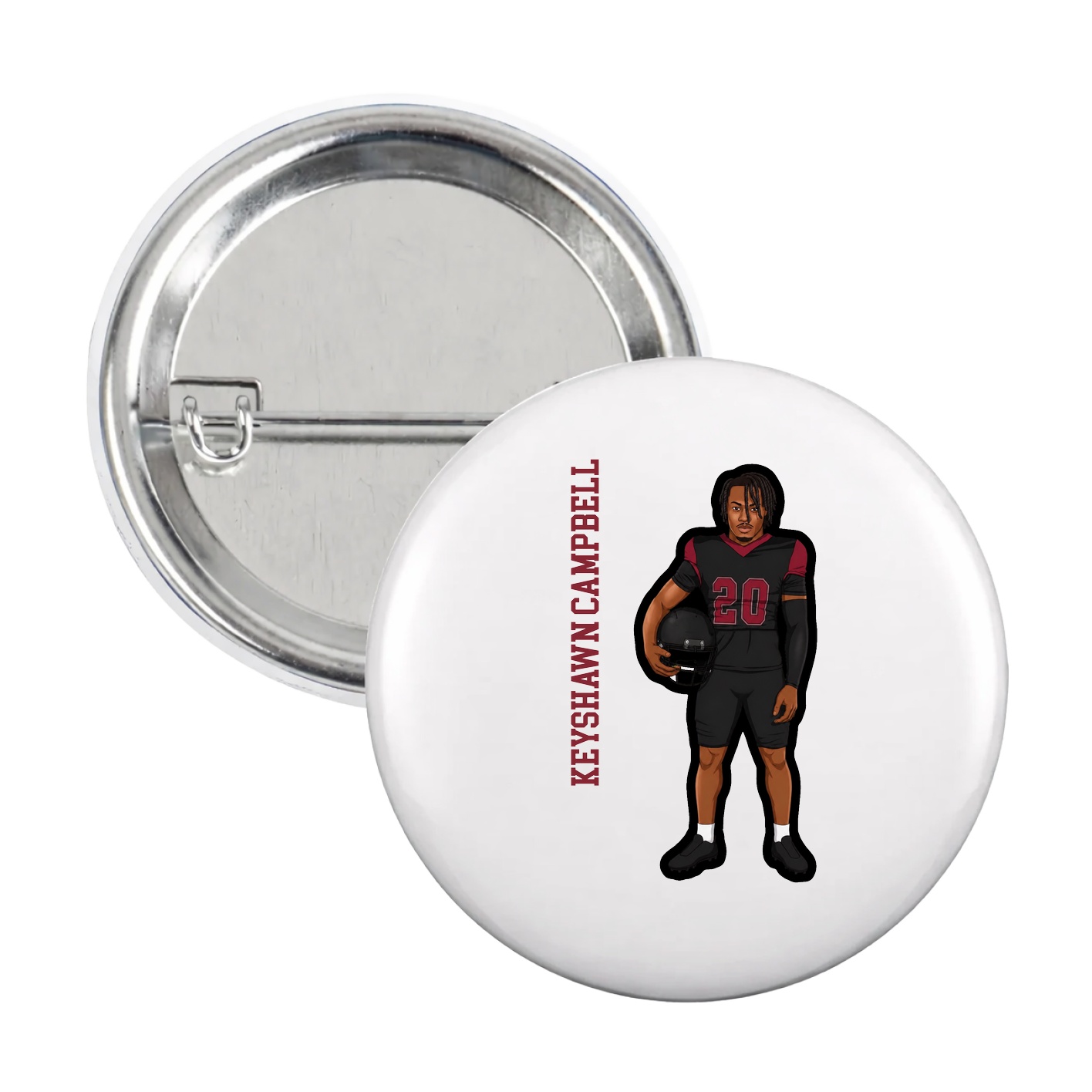 Game Day Button — Name Vertical in White