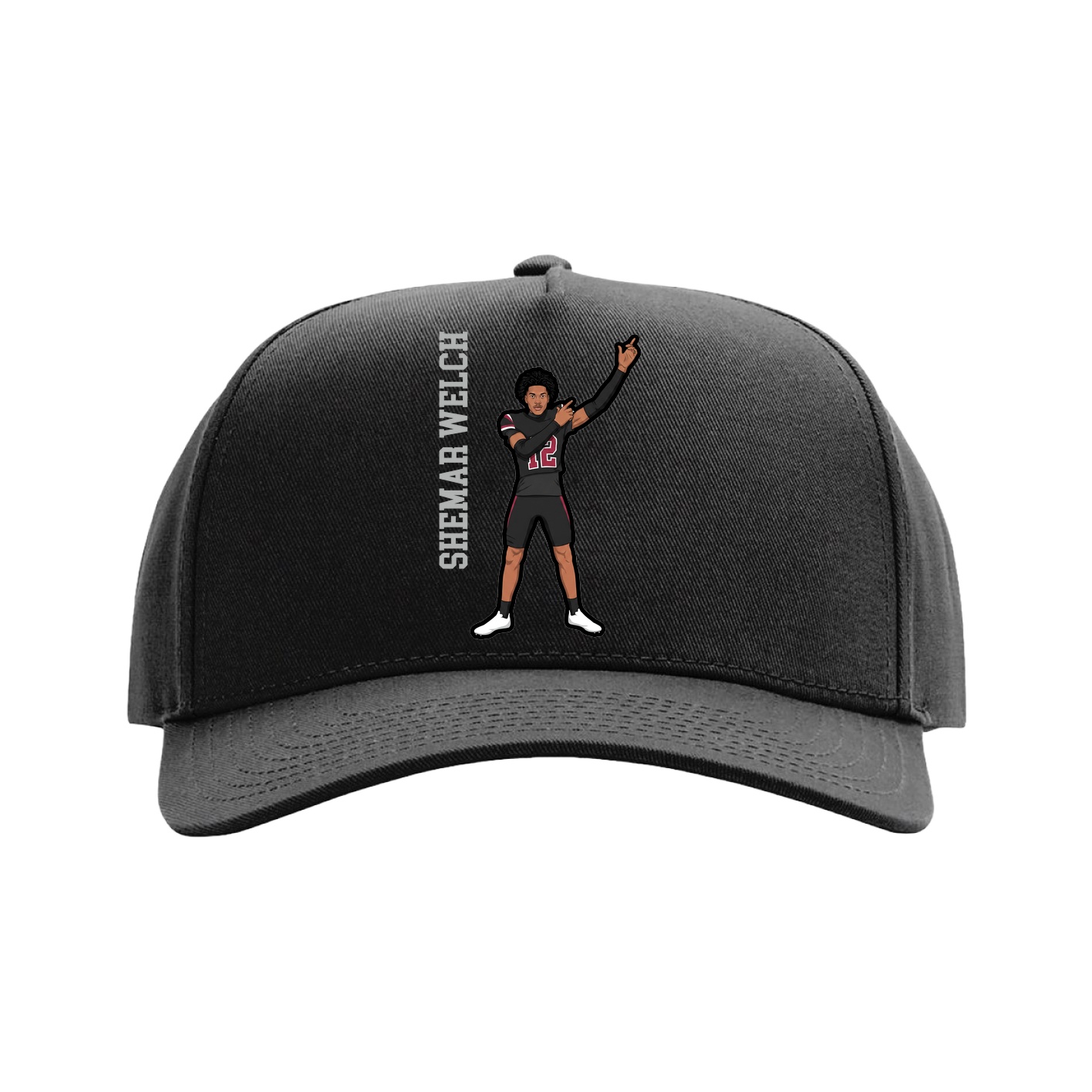 Full Fabric Five-Panel Champ Cap — Name Vertical in Black