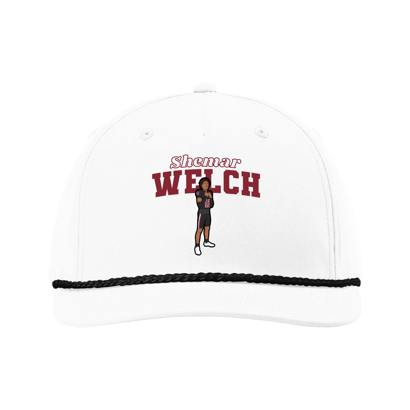 Five-Panel Classic Rope Cap — Name Arch in White