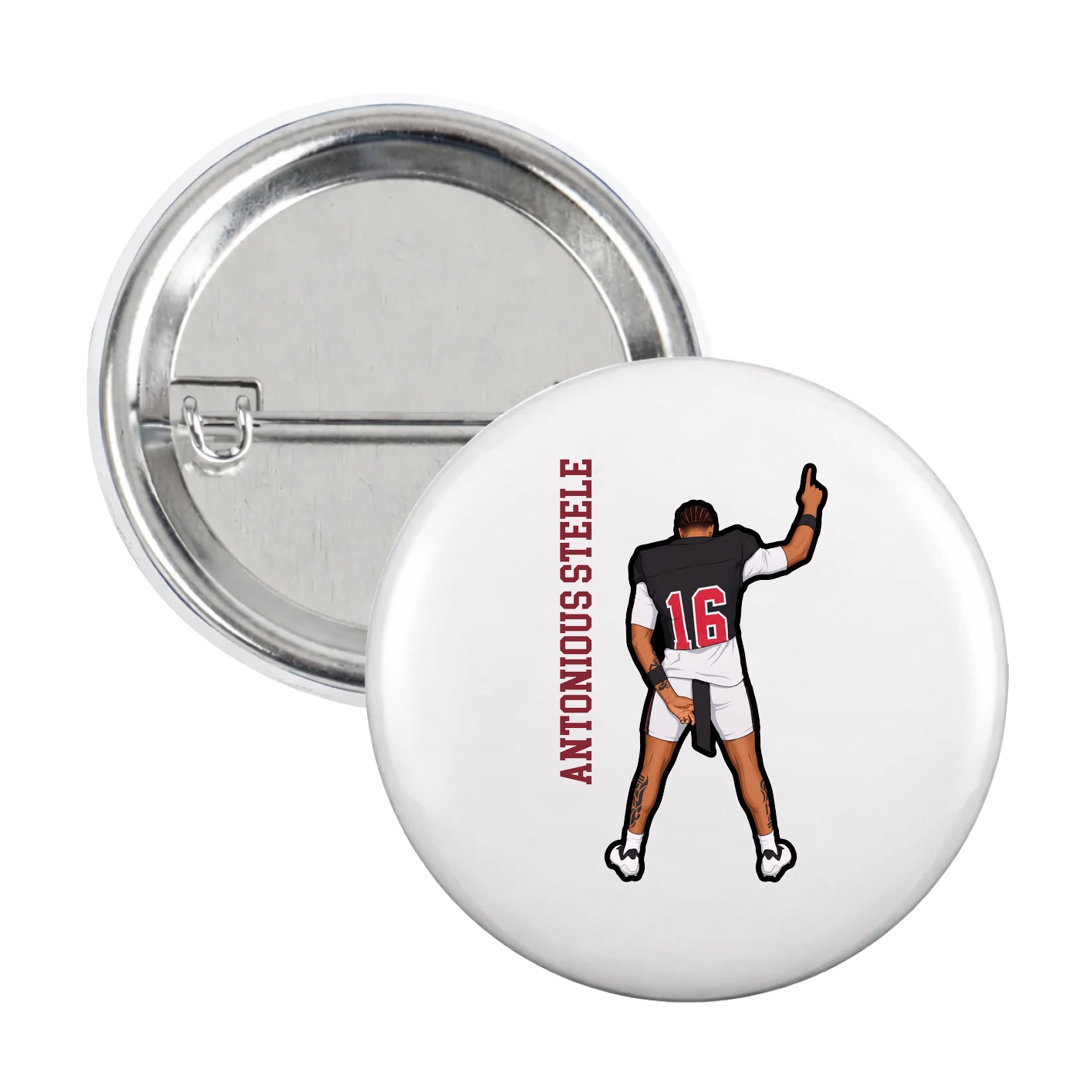 Game Day Button — Name Vertical in White