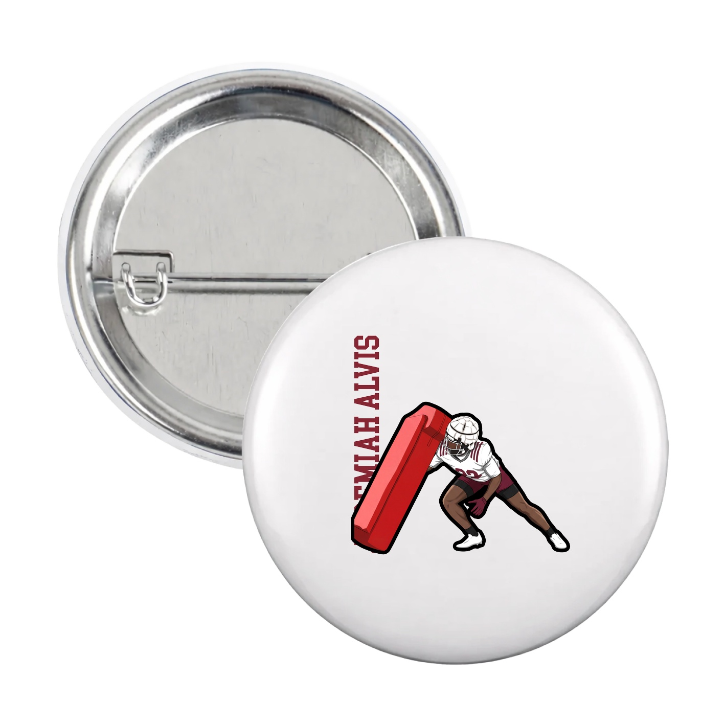 Game Day Button — Name Vertical in White