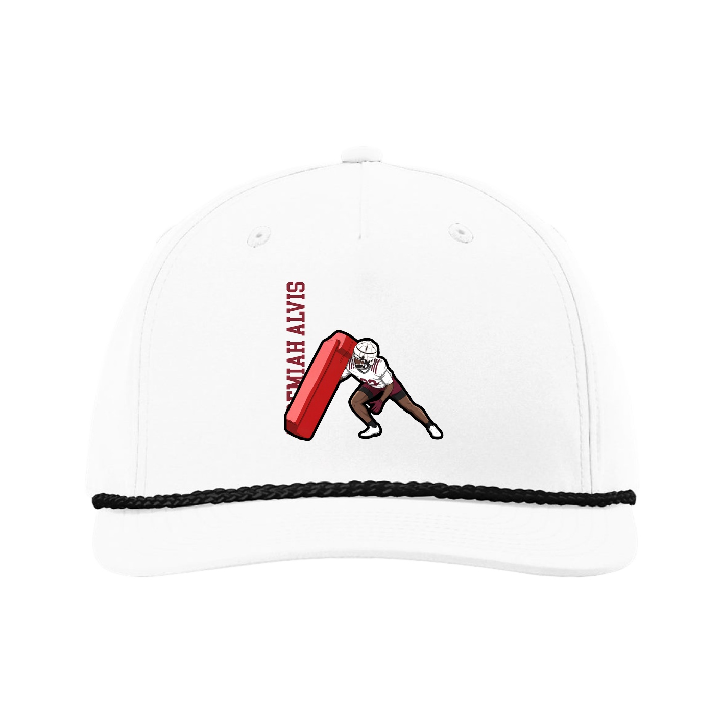 Five-Panel Classic Rope Cap — Name Vertical in White