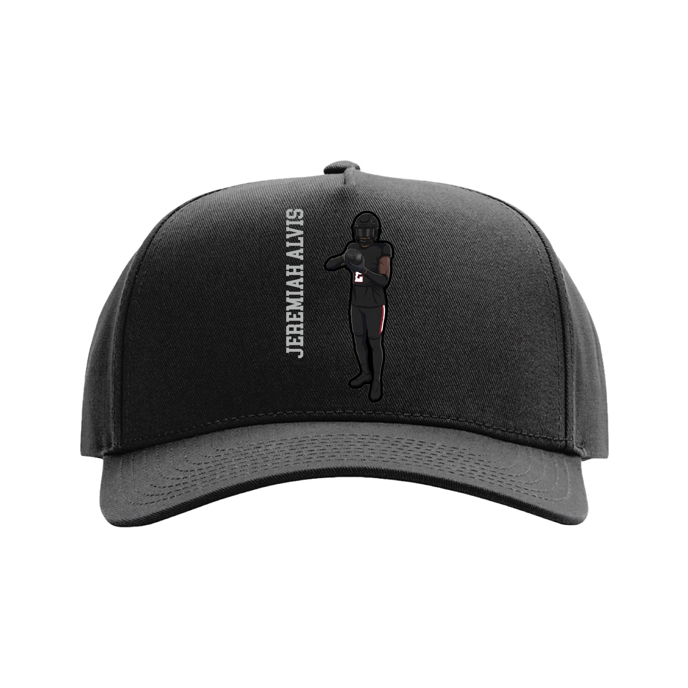 Full Fabric Five-Panel Champ Cap — Name Vertical in Black