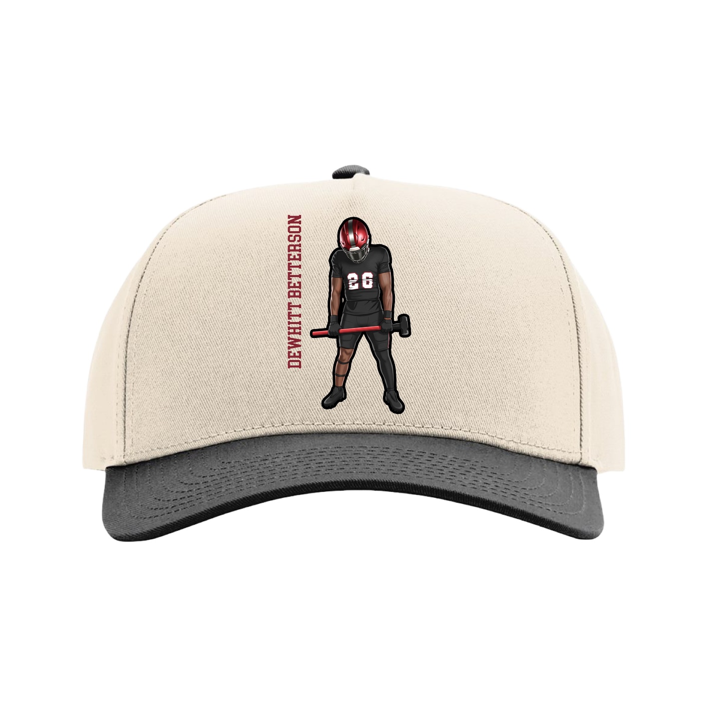 Full Fabric Five-Panel Champ Cap — Name Vertical in Cream/Black