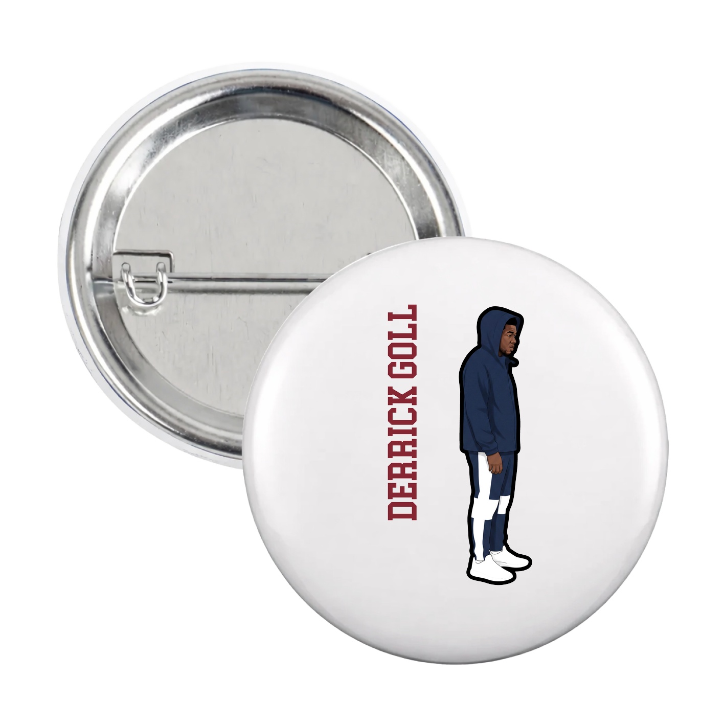Game Day Button — Name Vertical in White
