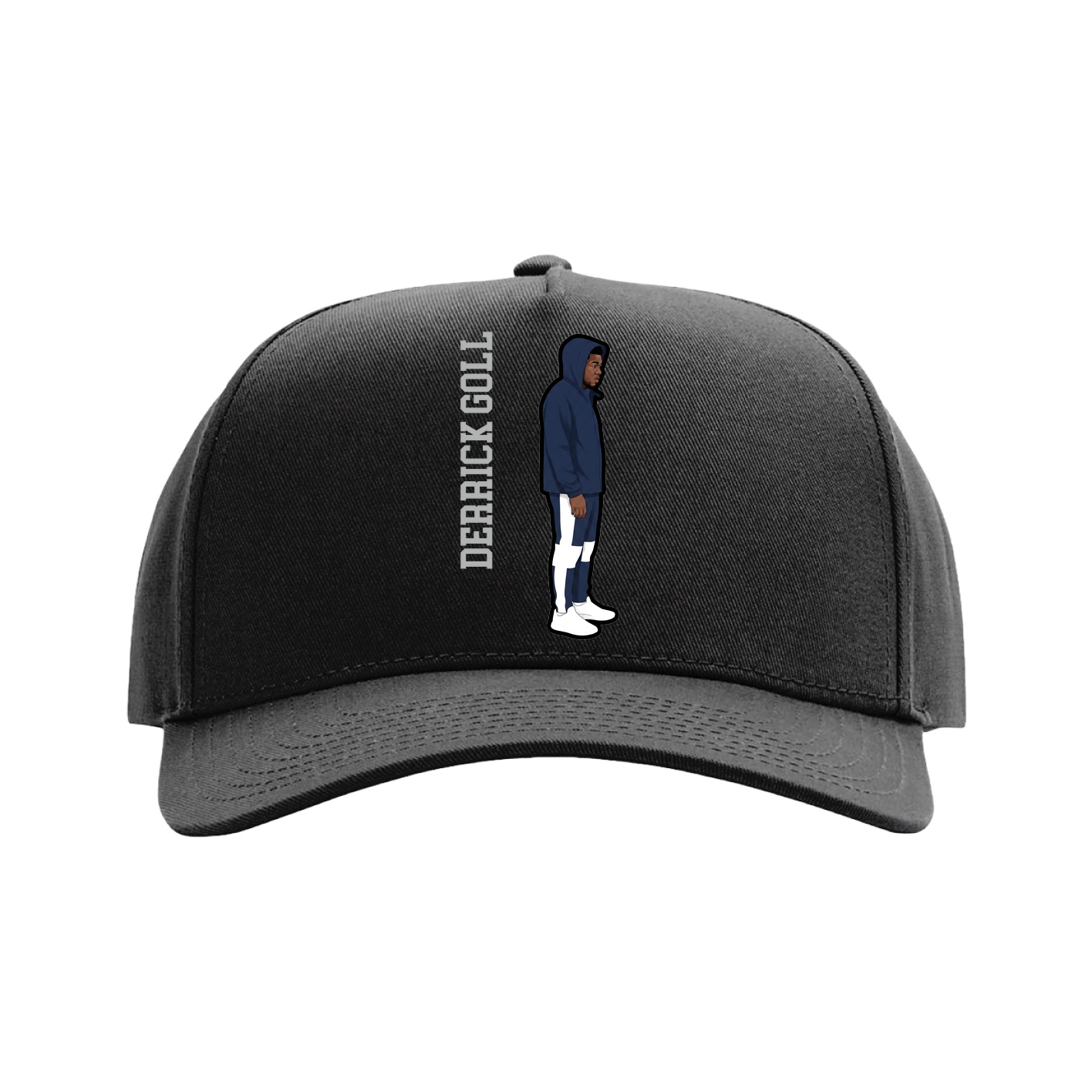 Full Fabric Five-Panel Champ Cap — Name Vertical in Black