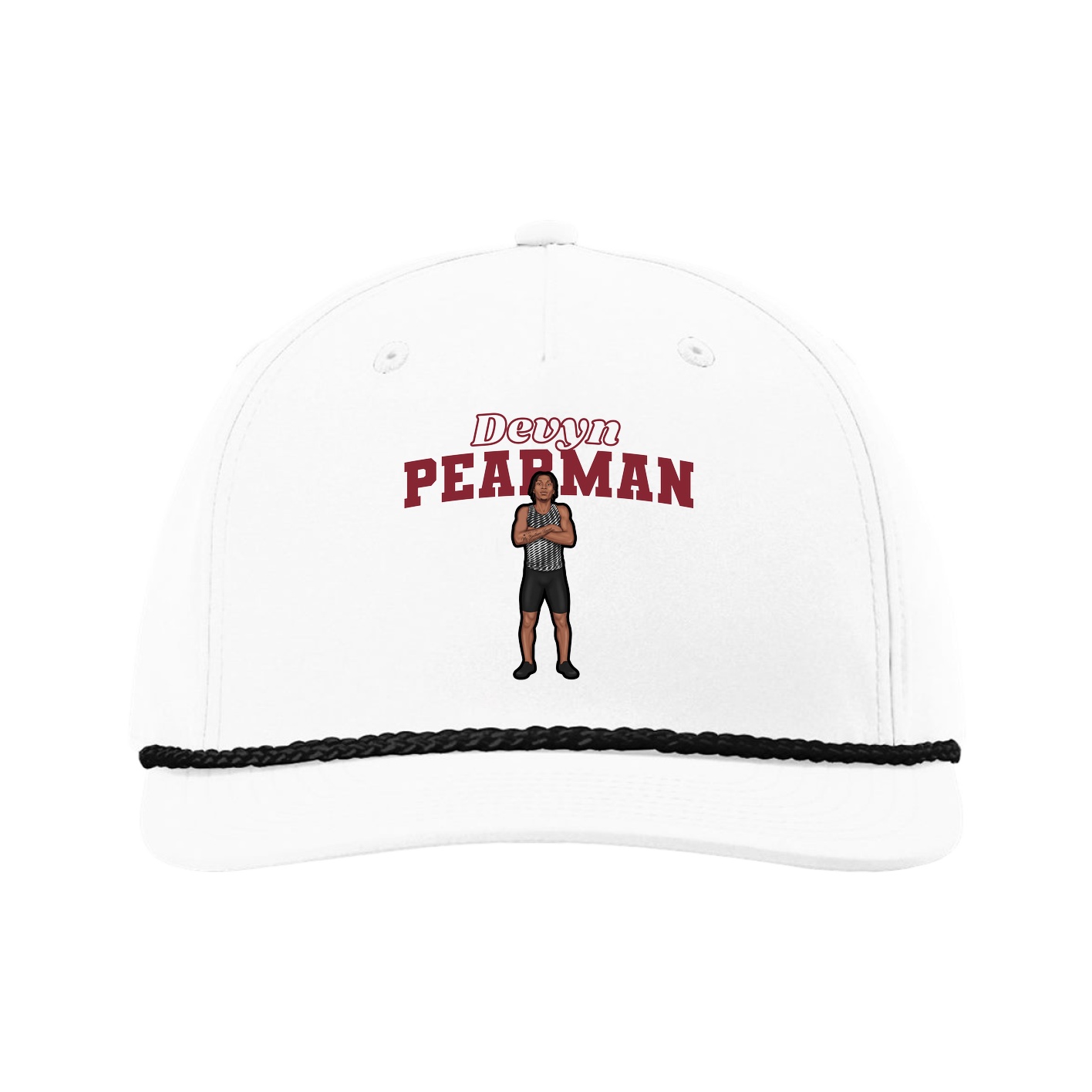 Five-Panel Classic Rope Cap — Name Arch in White