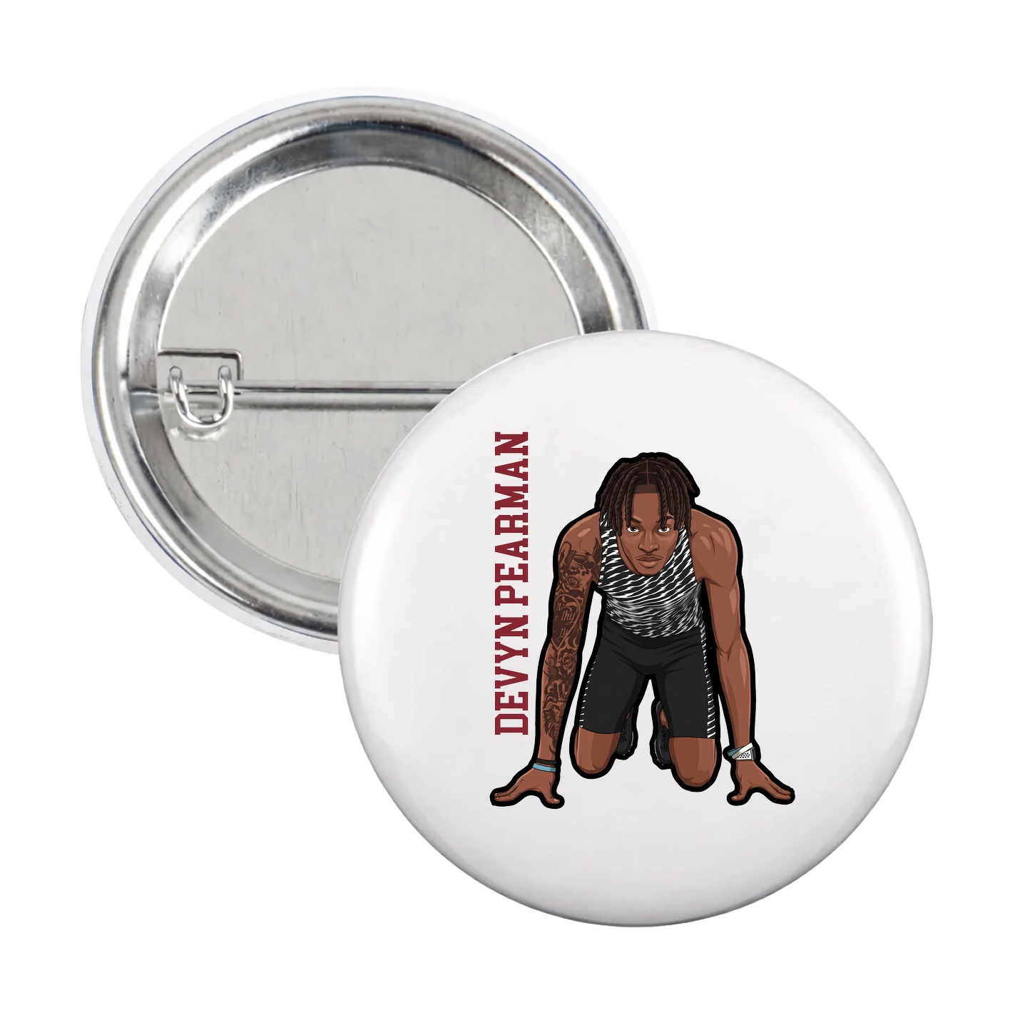 Game Day Button — Name Vertical in White