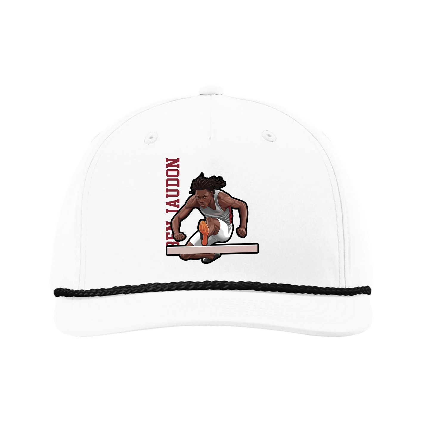 Five-Panel Classic Rope Cap — Name Vertical in White
