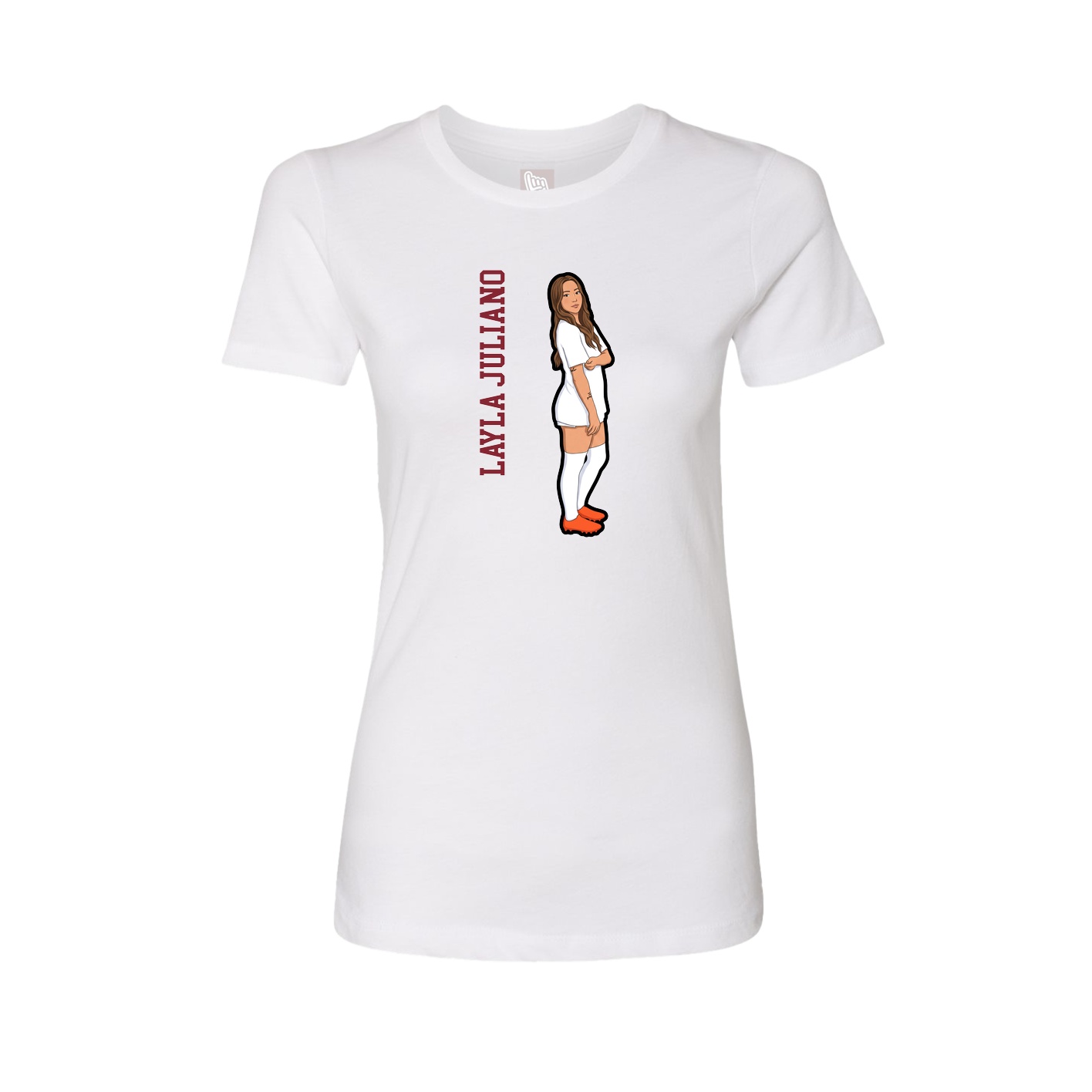 Fitted Women's Tee — Name Vertical in White