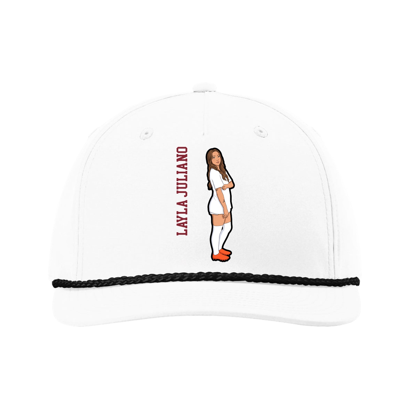 Five-Panel Classic Rope Cap — Name Vertical in White