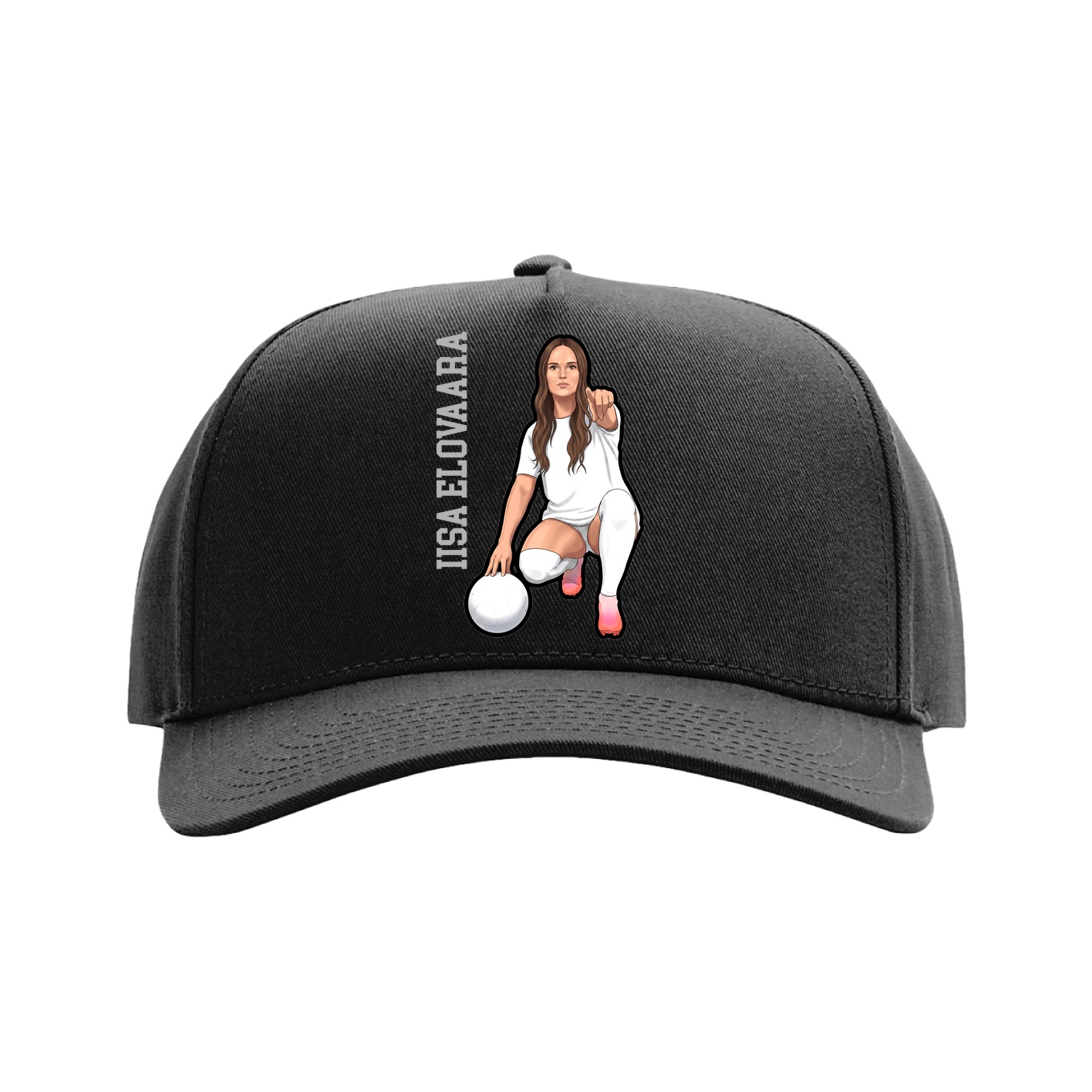Full Fabric Five-Panel Champ Cap — Name Vertical in Black