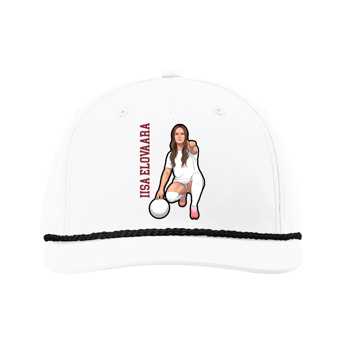 Five-Panel Classic Rope Cap — Name Vertical in White