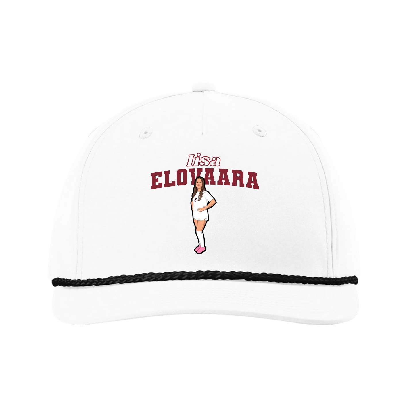 Five-Panel Classic Rope Cap — Name Arch in White