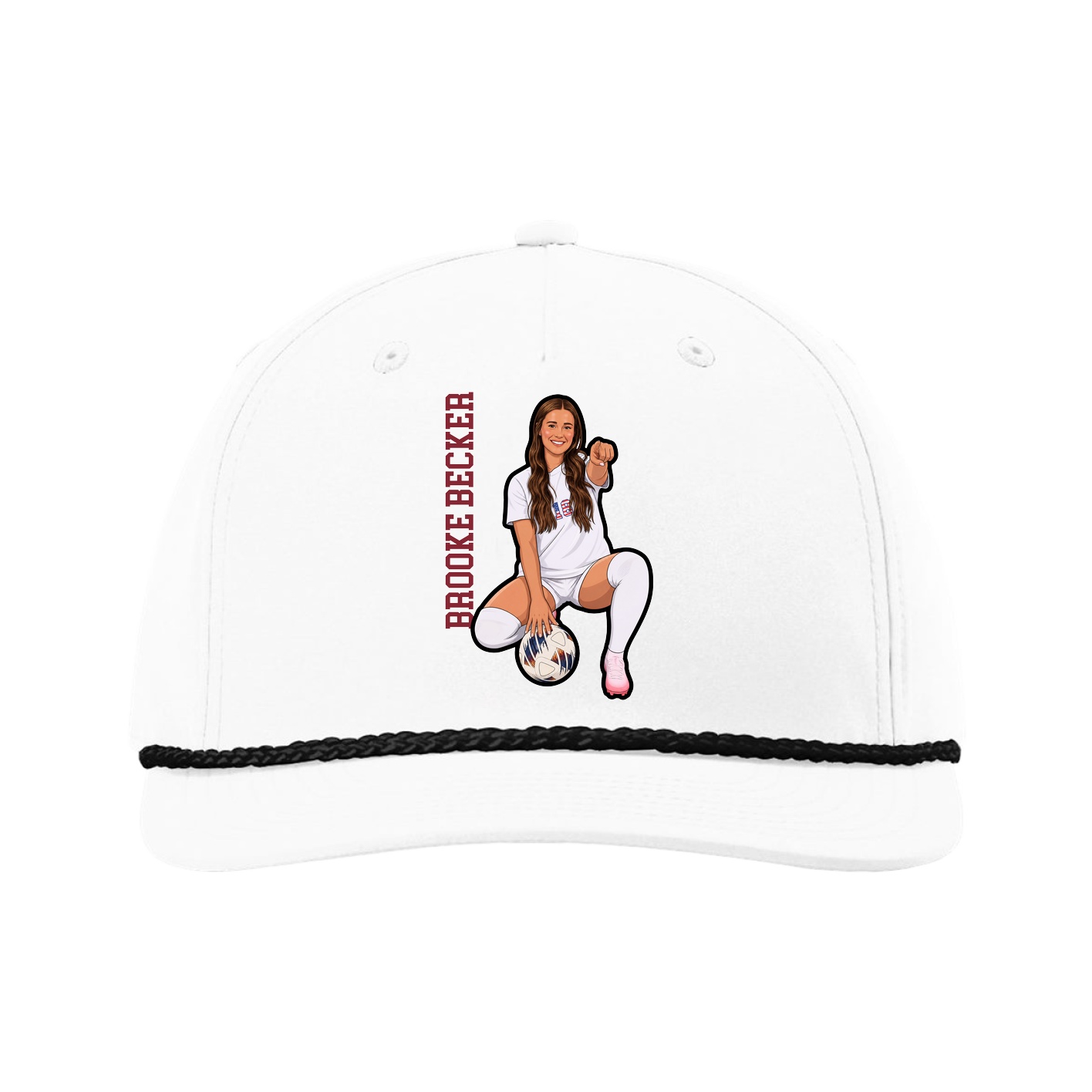 Five-Panel Classic Rope Cap — Name Vertical in White