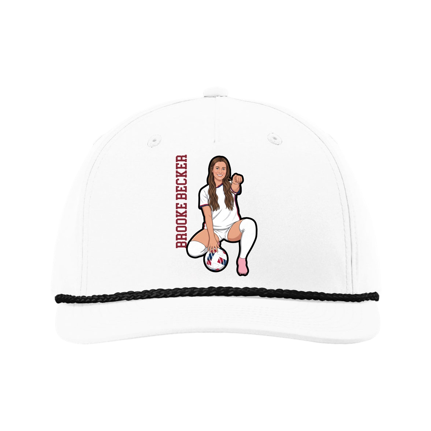 Five-Panel Classic Rope Cap — Name Vertical in White
