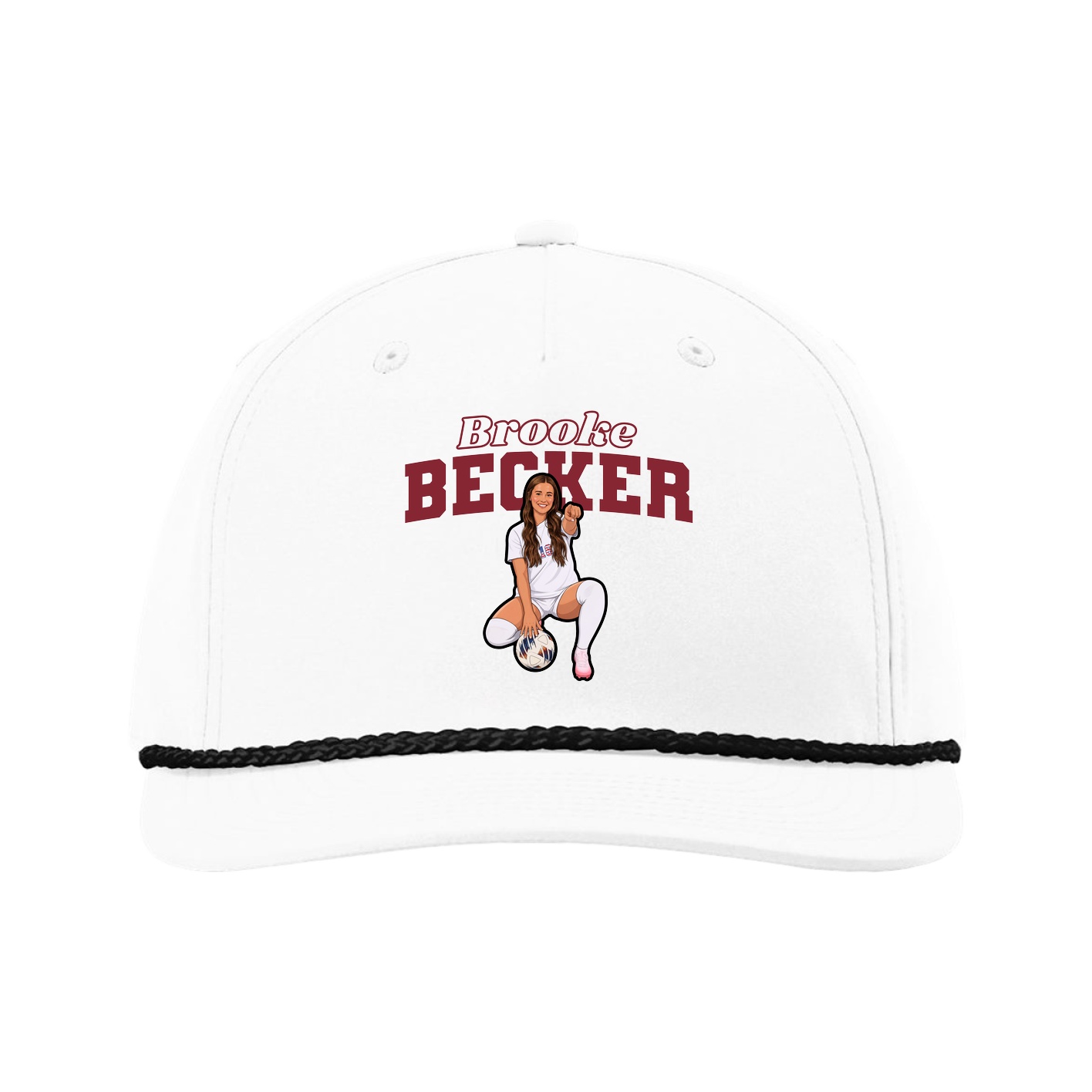 Five-Panel Classic Rope Cap — Name Arch in White